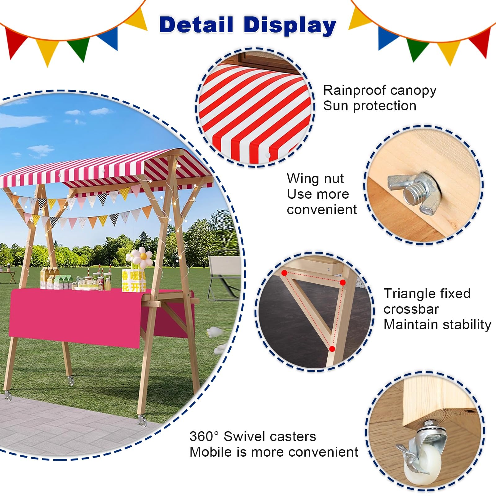 Carrello alimentare mobile a 360° in legno pieghevole per venditori di alimenti Green2 120 x 200 cm (47,2 x 78,7 pollici) Display portatile per venditori ambulanti