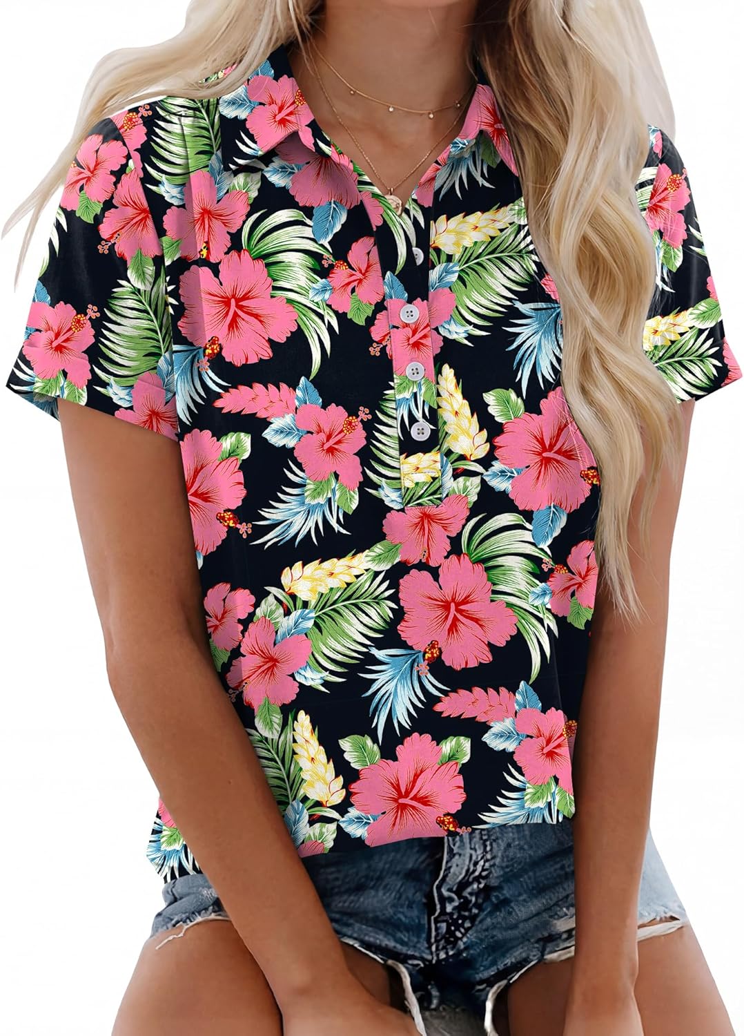 Rapbin Spring Tops for Women 2026 Women Blouses Short Sleeve V Neck Casual Collared Office Work Shirts Tops