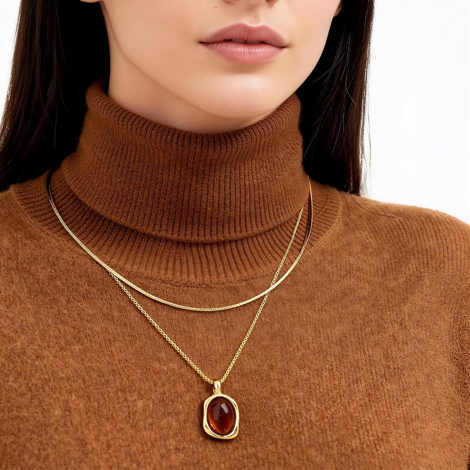 Tigers Eye Necklace for Women in Gold Plated, Long 18-Inch Layering Chain with Bezel Set Pendant, Tiger Eye Stone Healing Crystal Jewelry Gift - Image 3