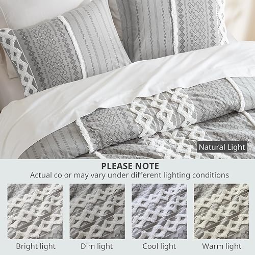 Miniatura 6 de INK+IVY Imani - Juego de edredón 100 % algodón, diseño moderno de mediados de siglo, decorado con felpilla copetuda, para toda estación, con fundas