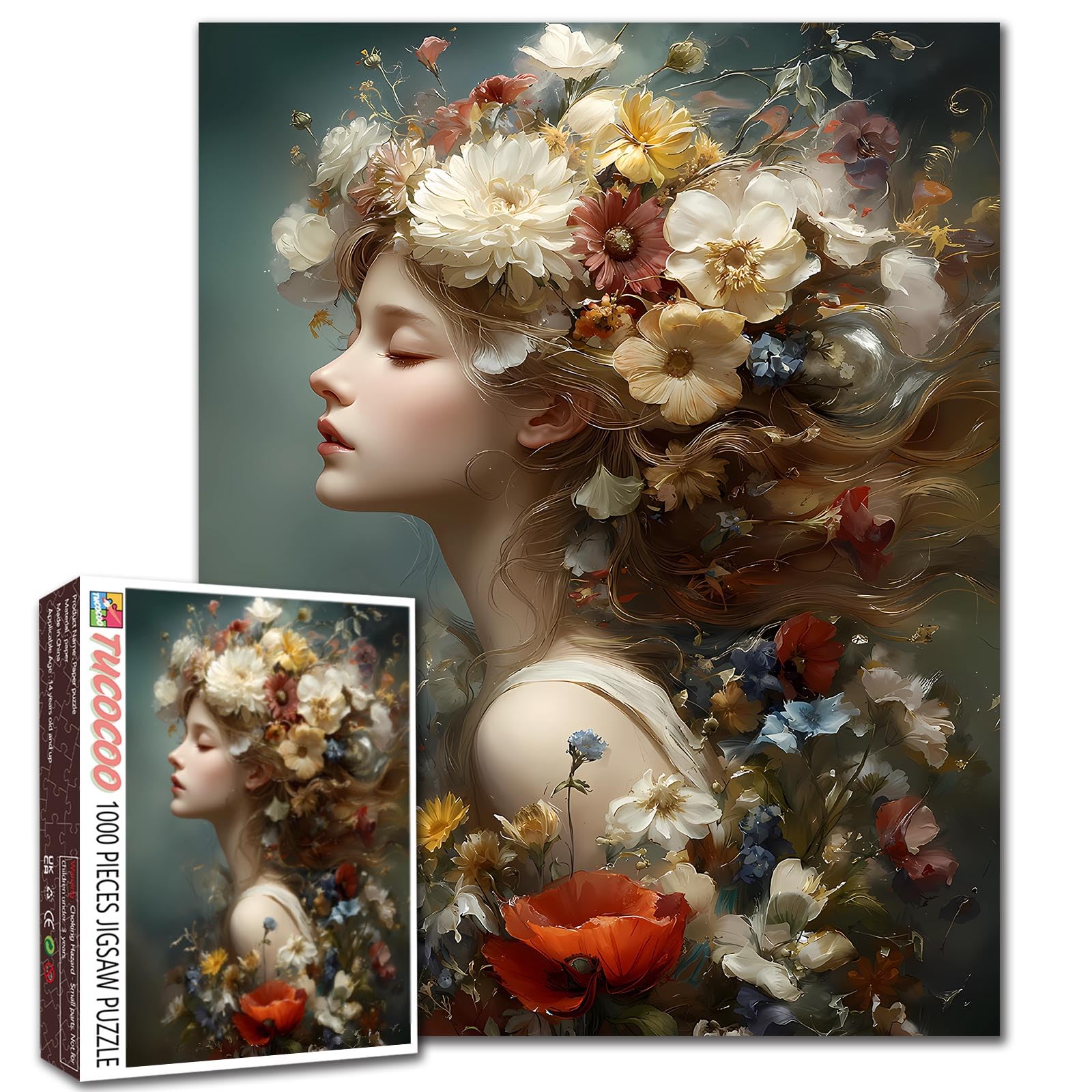 1000 Pieces Girl Puzzles for Adults,Flowers on Head Jigsaw Puzzle Woman Jigsaw Puzzle 20 x 27 Inches Colorful Puzzles for Home Gifts, Family Puzzle Perfect for Game Nights โ image 1