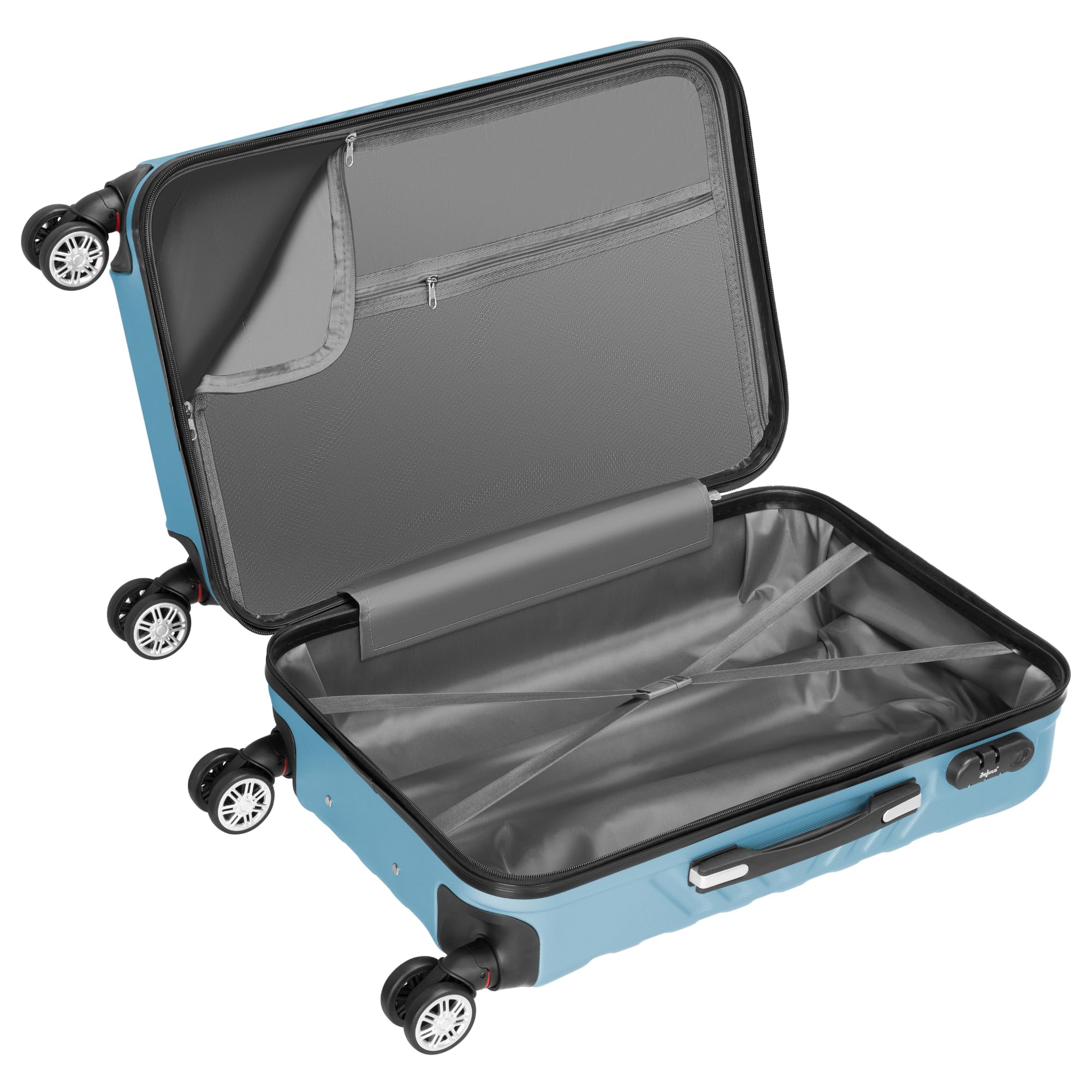 Zelsius Set di valigie 3 pezzi, blu acciaio | Valigia rigida in ABS con chiusura a combinazione, Ruote doppie e divisorio interno