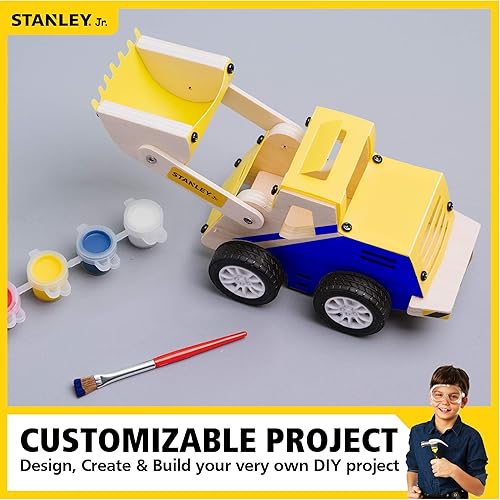 Miniatura 5 de Stanley Jr. Kit de manualidades de madera con cargador frontal de camión de juguete de construcción - Juguete de montaje de bricolaje para niños