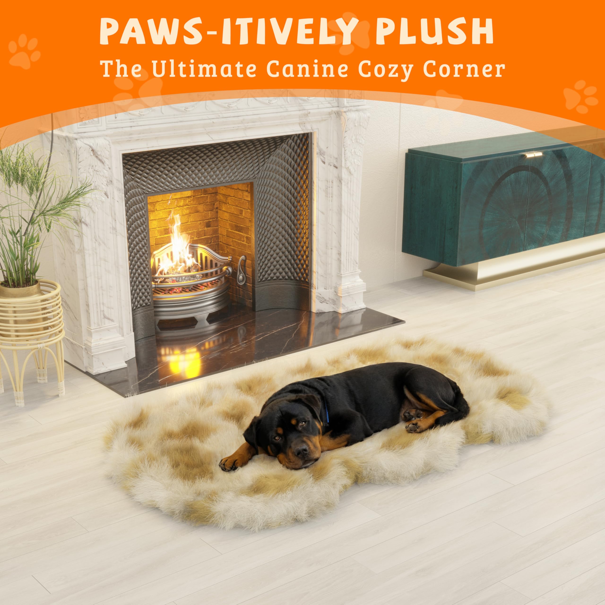 Luxus Fellteppich Orthopädisches Hundebett für Grosse Hunde, 127 x 80 x 8CM Kunstfell Hundebett Orthopädisch for Mittelgroße, Waschbar Lammfell Hundedecke für Wohnzimmer Dekor