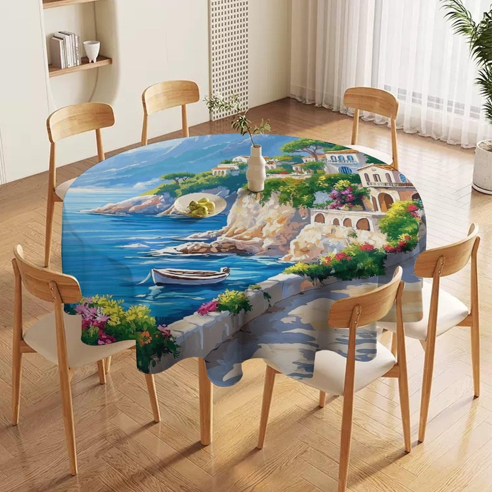 ORDOBO 3D Print Round Tablecloth - Beautiful Garden Round Countertop Decoration Cover Waterproof Wipeable Dust-Proof For Kitchen Dining Home 177X177Cm