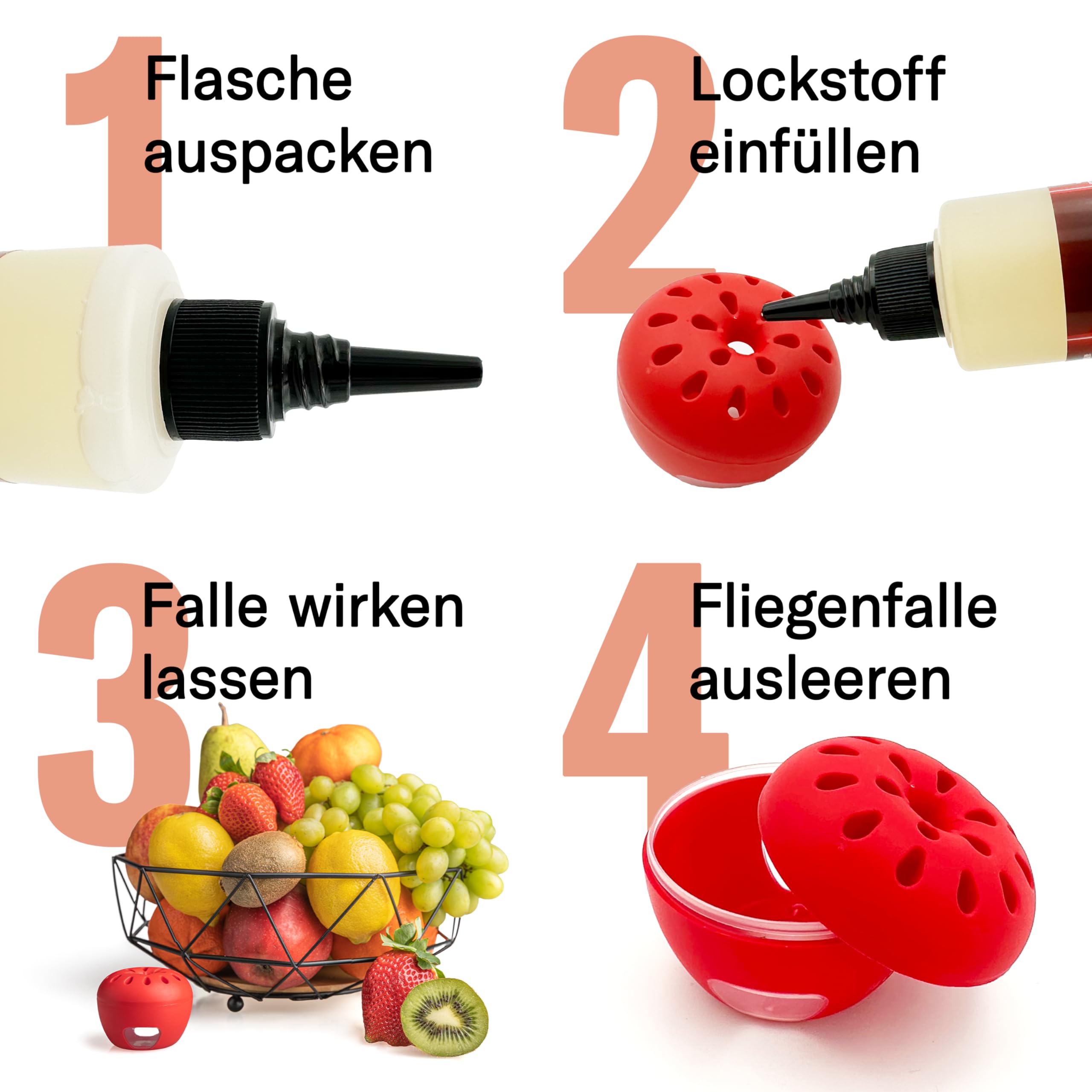 Novokill Fruchtfliegenfalle Set – 5x Lockstoff 30ml + 10x Fallen – Effektive Obstfliegenfalle für Küche & Gastronomie – Fruchtfliegen bekämpfen – Falle mit langanhaltender Wirkung – Wiederverwendbar