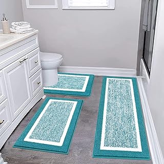 Pauwer 3 Piece Bath Mat Set, Non Slip Plush Bathroom Mats, Absorbent Sha...