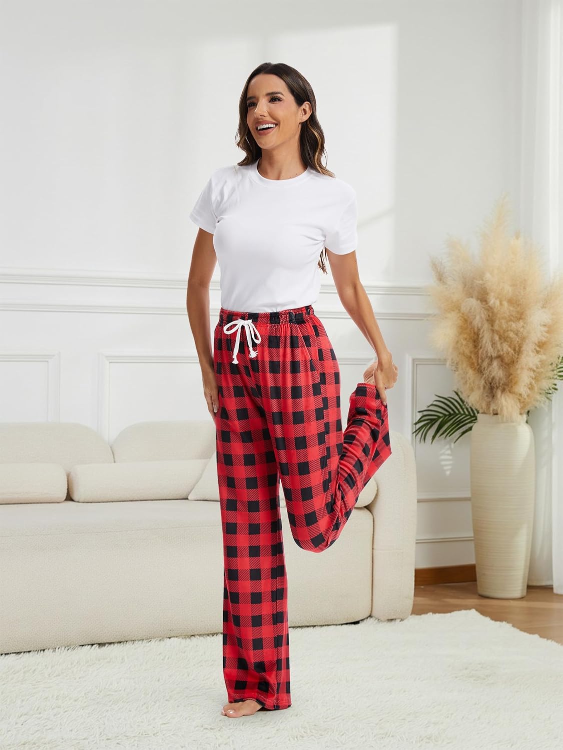 SEVEGO Tall Women's 32"/34"/36" Inseam Flannel Pajama Pants Stretch Drawstring Waist Lounge Sleep Bottoms with Pockets - Image 7