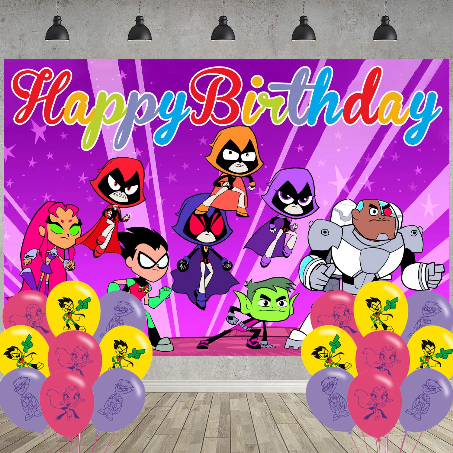 Cartoon Birthday Party Decoration,𝓣𝓮𝓮𝓷 𝓣𝓲𝓽𝓪𝓷𝓼 Party Photo Background 5 x 3 FT and 18 Pcs Balloon,𝓣𝓮𝓮𝓷 Merch Party Backdrop Supplies