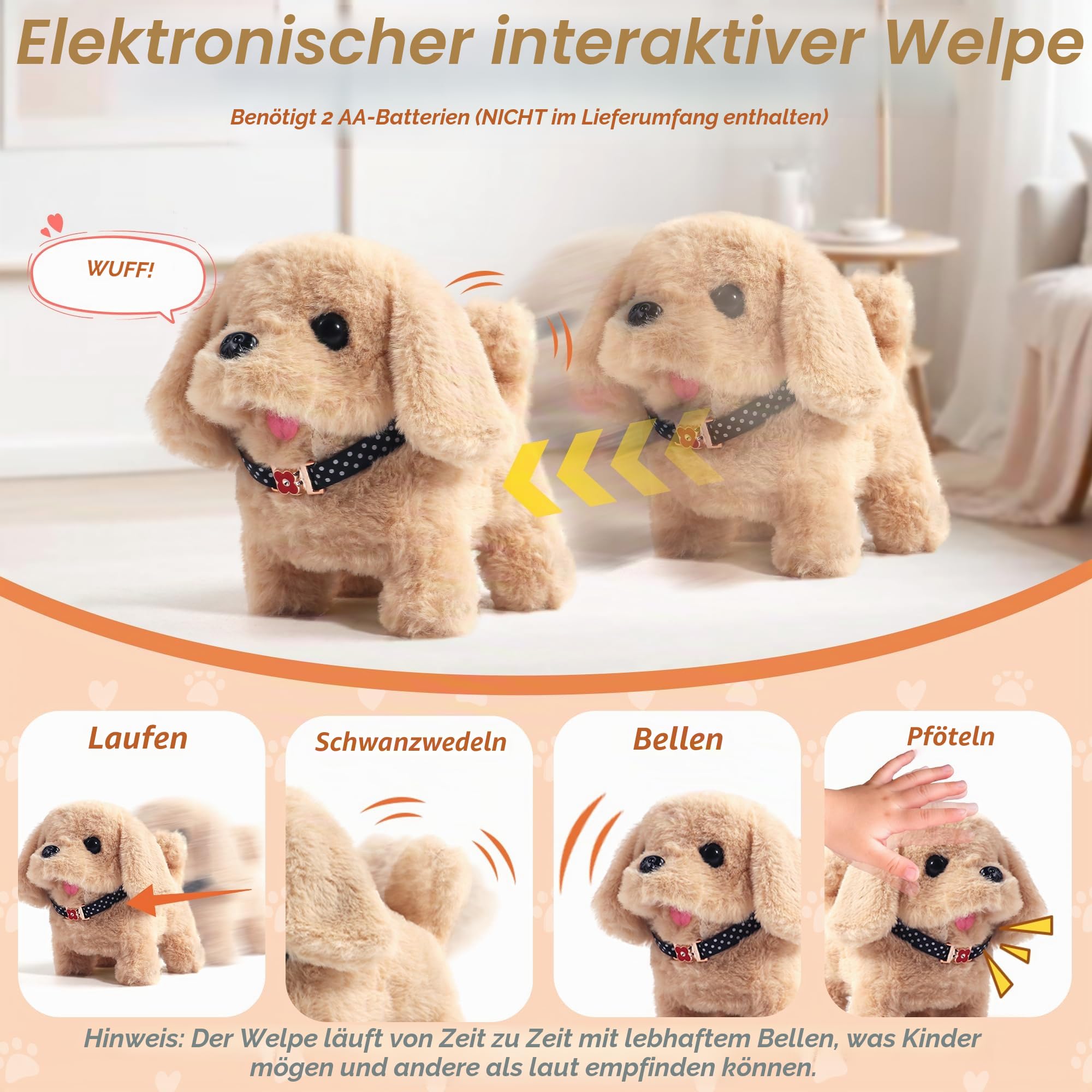 Hund Spielzeug Kinder - Kinderspielzeug & Spielzeug Ab 2 Jahre, Dog Spiel Interaktiver Bellender Kuscheltier Elektrischer Laufender Hund Für Kinder mit Leine, Geschenk 2 3 4 Jahre Mädchen Junge