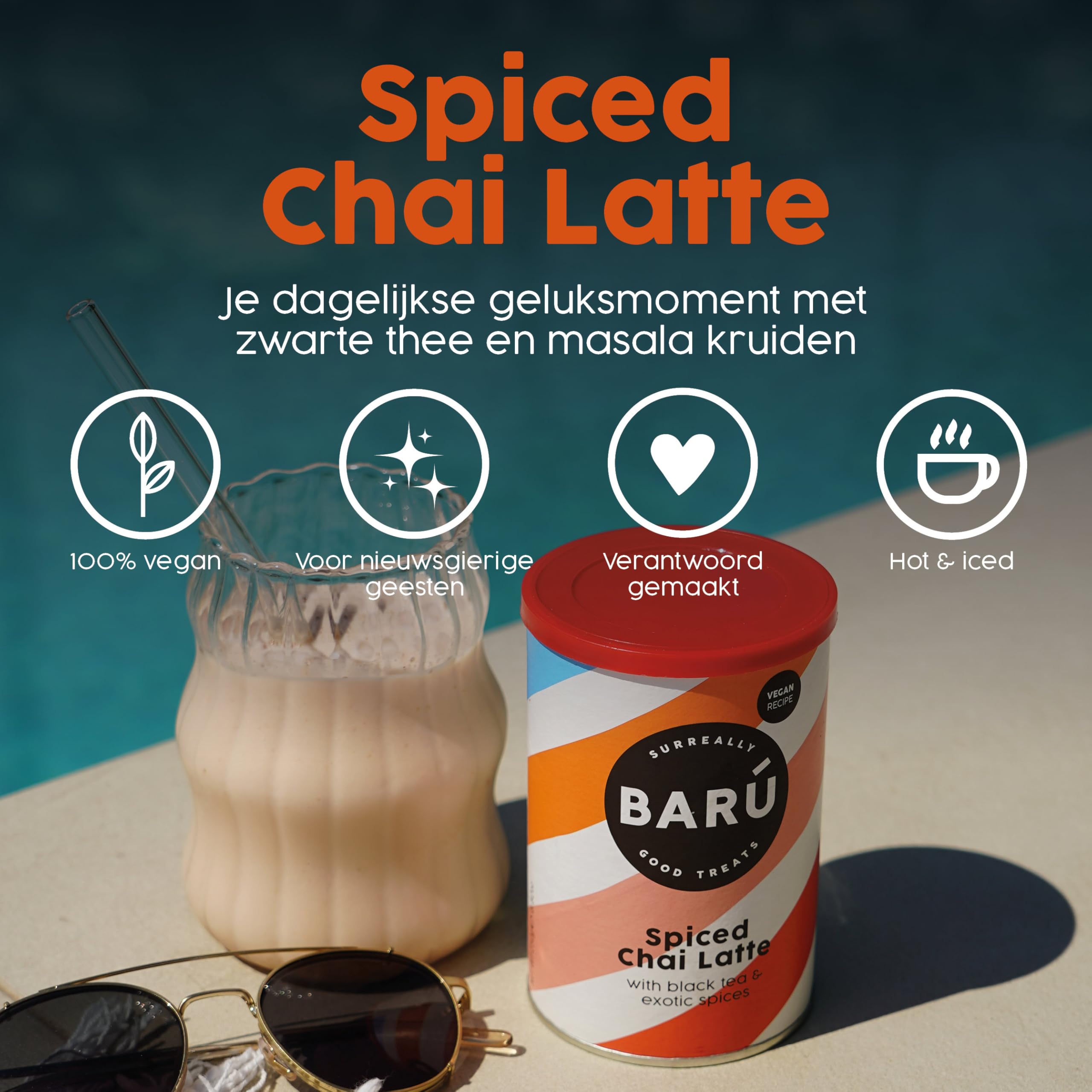 BARÚ Chai Latte Épicé – Thé instantané en poudre – 4 x 250 g – 64 portions