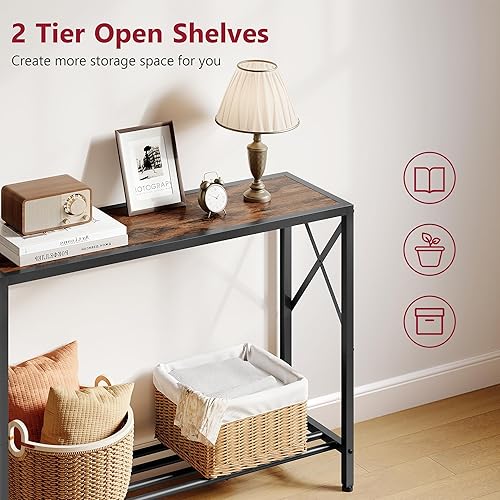 Miniatura 4 de Tajsoon Mesa consola, mesa de entrada industrial, mesa de sofá estrecha con estantes, mesa de entrada para entrada, pasillo, sala de estar,