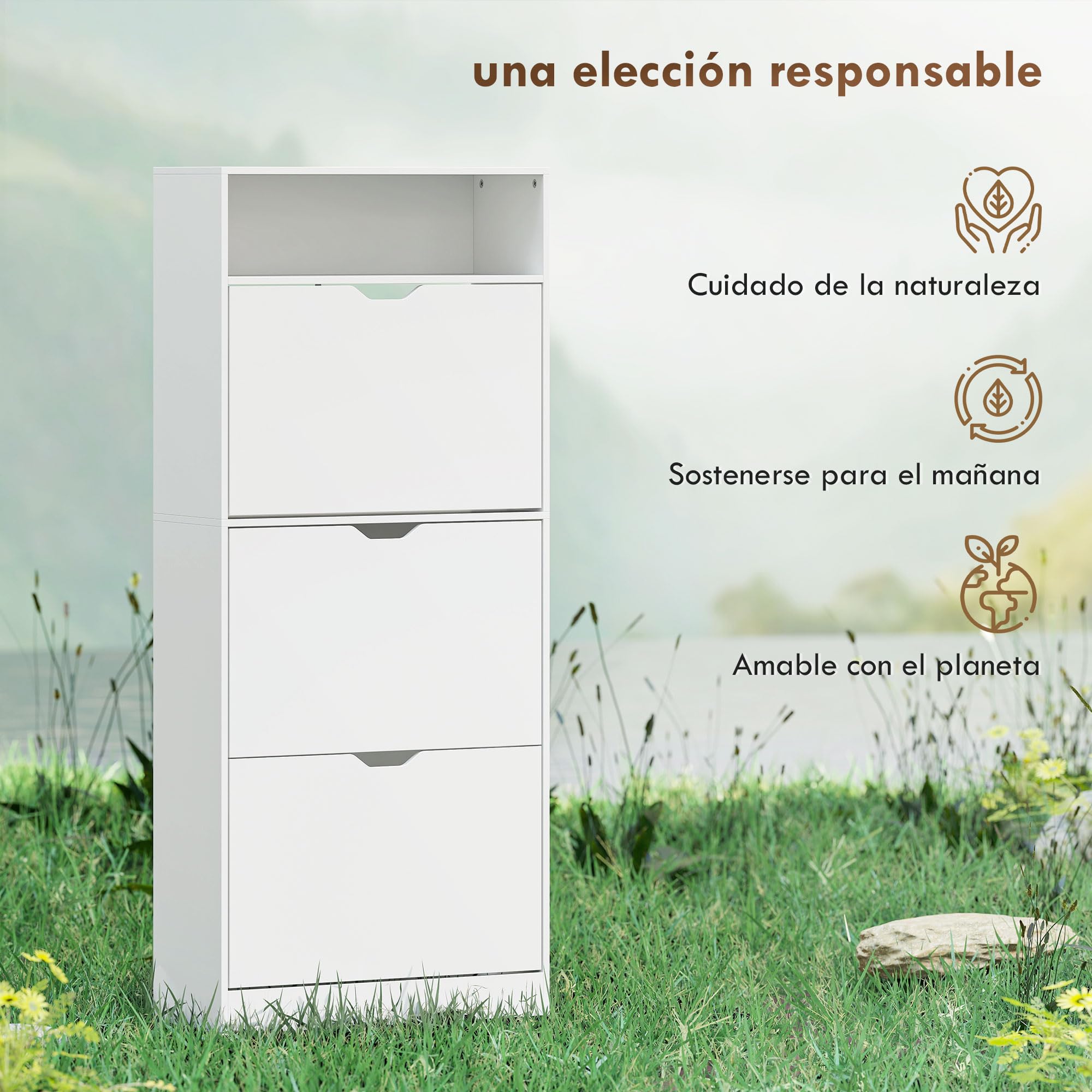 HOMCOM Zapatero Estrecho con 3 Cajones Abatibles para 12-18 Pares Blanco | Zapatero Entrada Recibidor Alto, Estantes Ajustables, Compartimento Abierto