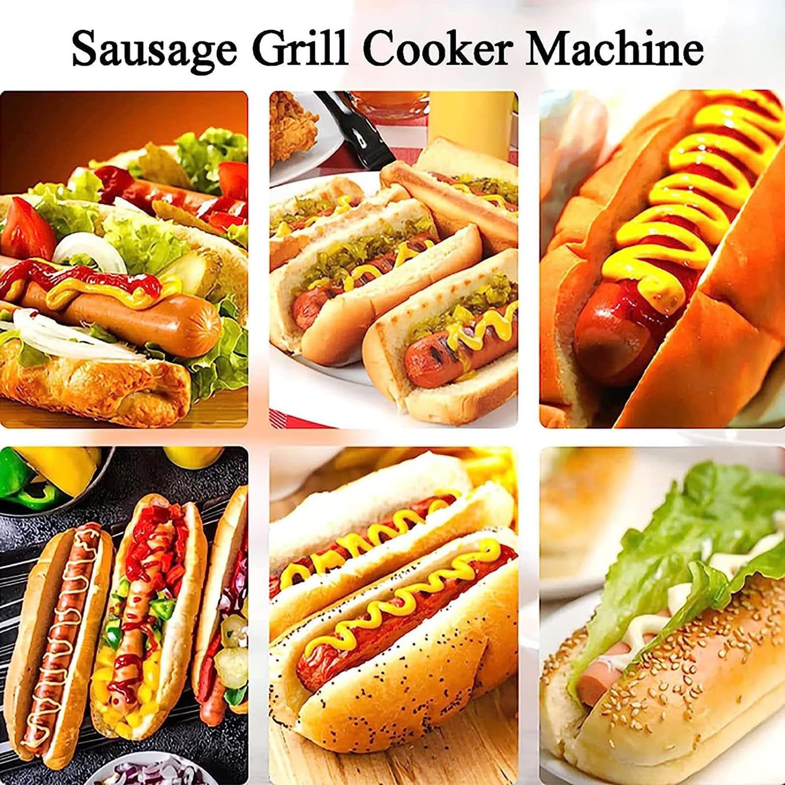 Electric Sausage Grill Cooker Machine,Hot Dog Roller Machine,Bun Warmers Machine,w/Detachable Glass Cover&Heating Aluminum Rod