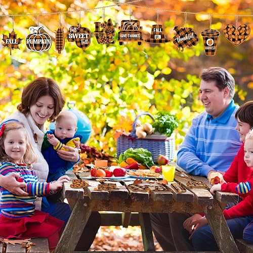 Miniatura 6 de Kigley 36 piezas de decoración de Acción de Gracias para el hogar, adornos de árbol de Acción de Gracias, pavo, calabaza, hojas de arce, camiones,