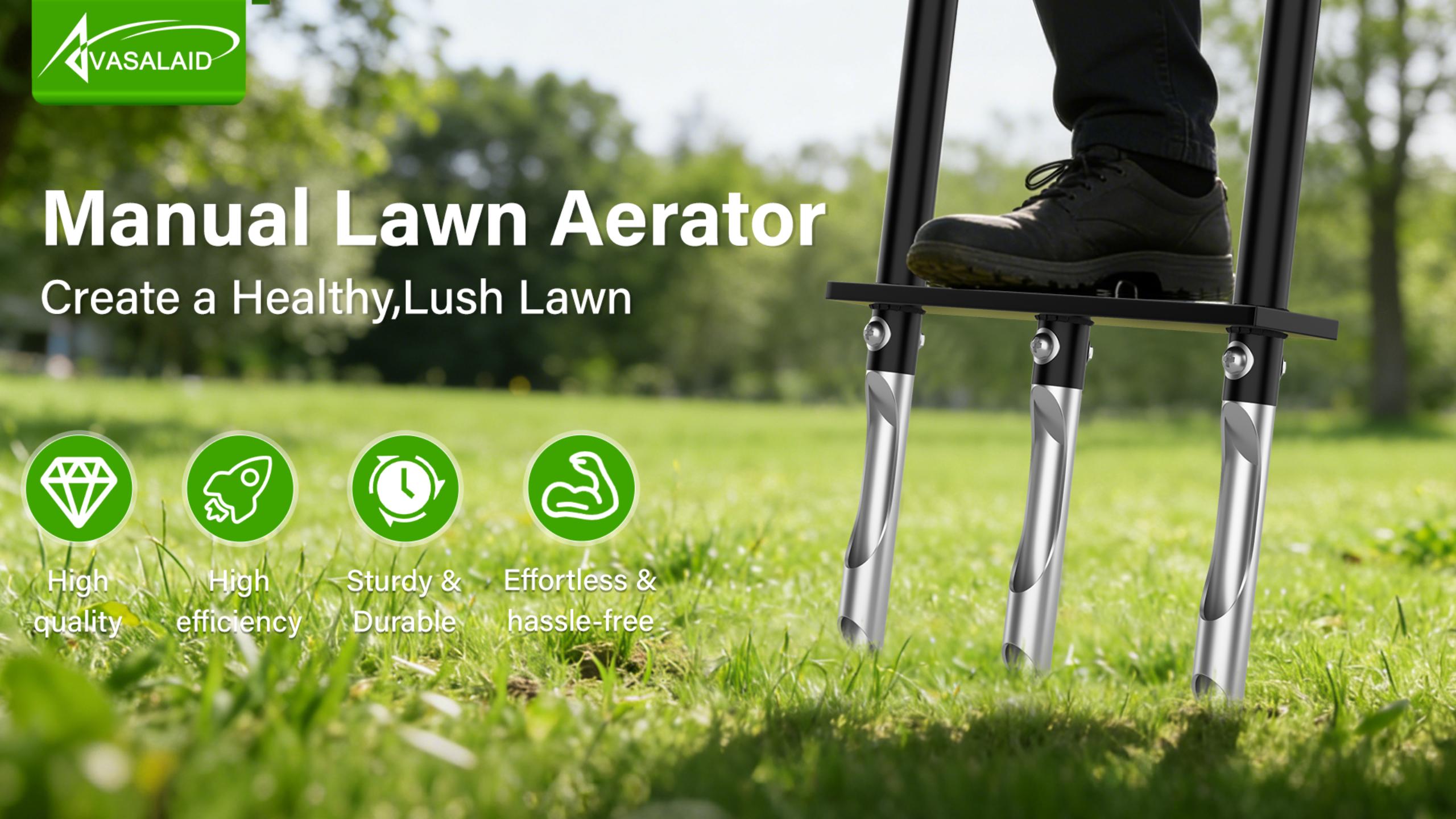 Manual Core Lawn Aerator con 3 púas de acero inoxidable miniatura 7