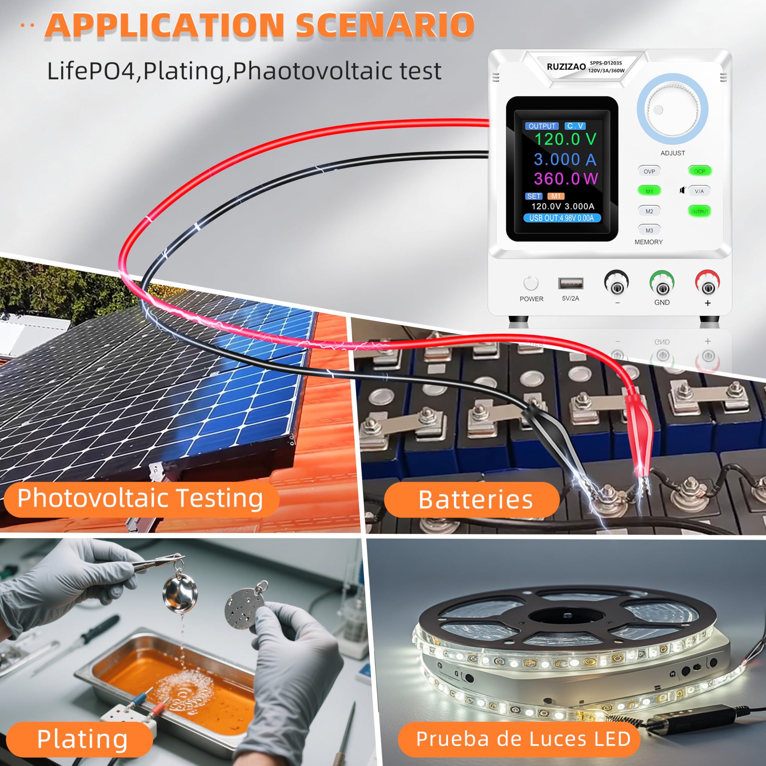 Labornetzteil 120V 3A 360W 4-stelliger TFT-Anzeige Encoder Einstellung Labornetzgerät Ausgangsschalter/Ladeerkennung Labor DC-Stromversorgungen mit OCP/OVP/Memory/Output-Taste