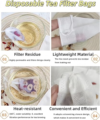 Miniatura 7 de Bolsas de té para té de hojas sueltas, paquete de 400 bolsas de filtro de té desechables, bolsa de té pequeña con cordón, bolsitas infusoras de té