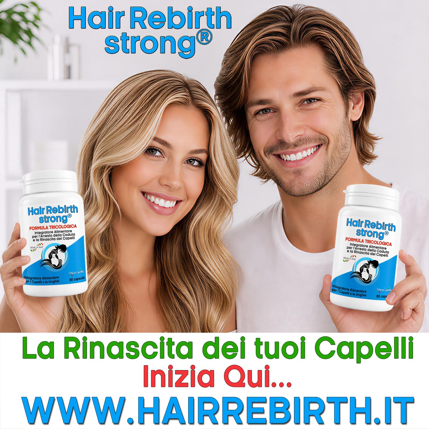 HAIR REBIRTH STRONG * 3 Flaconi: 270 capsule * la Migliore Cura per i Capelli * Nuova Formula Tricologica: Cheratina Biotina Cistina Calcio D Vitamina B * Blocco della Caduta e Rinascita dei Capelli
