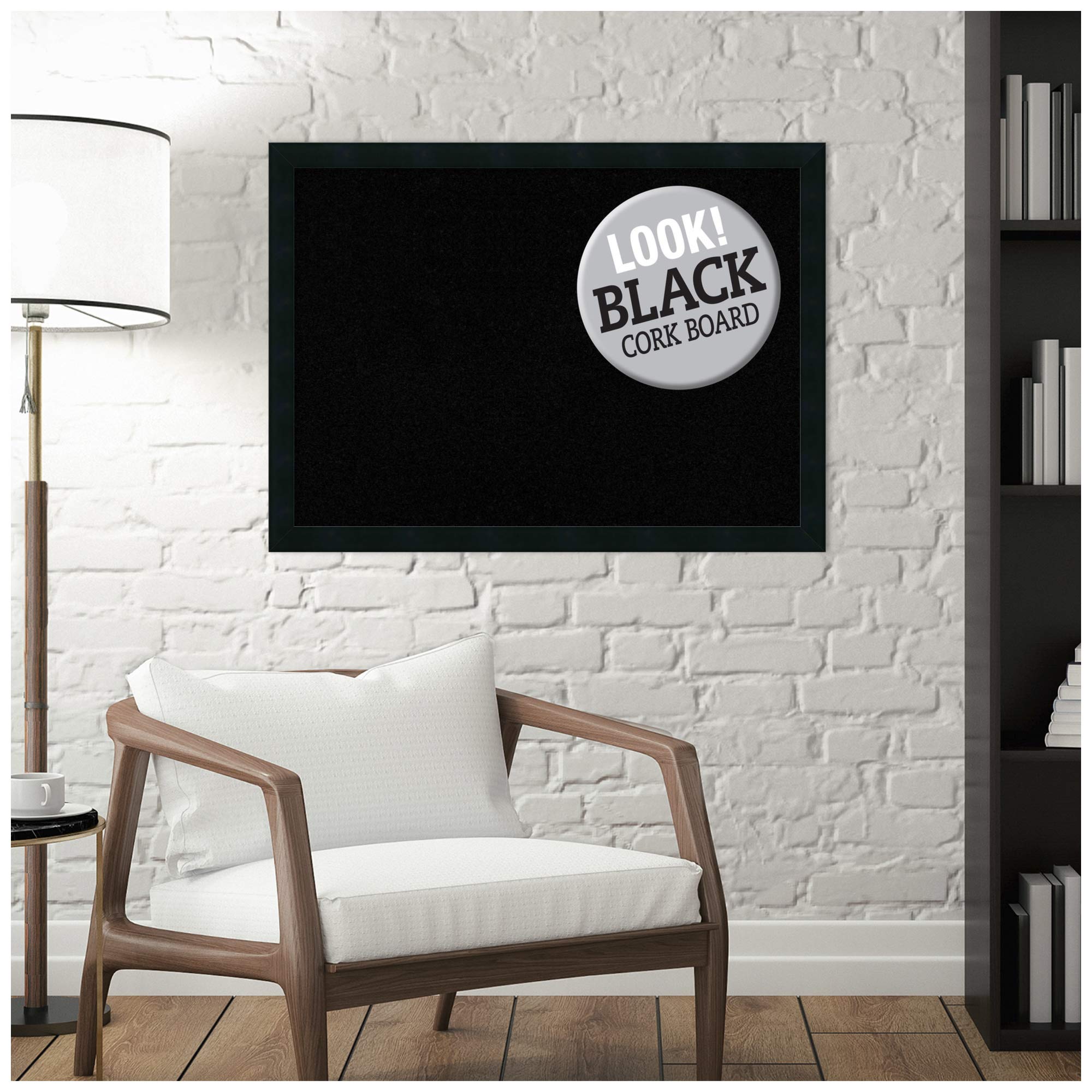 Amanti Art Black Cork Board for Wall, 22x30 Vision Board with Black Wood Frame, Medium Corkboard Office Decor for Home Organization, Modern Contemporary Corkboard Pinboard to display items for home