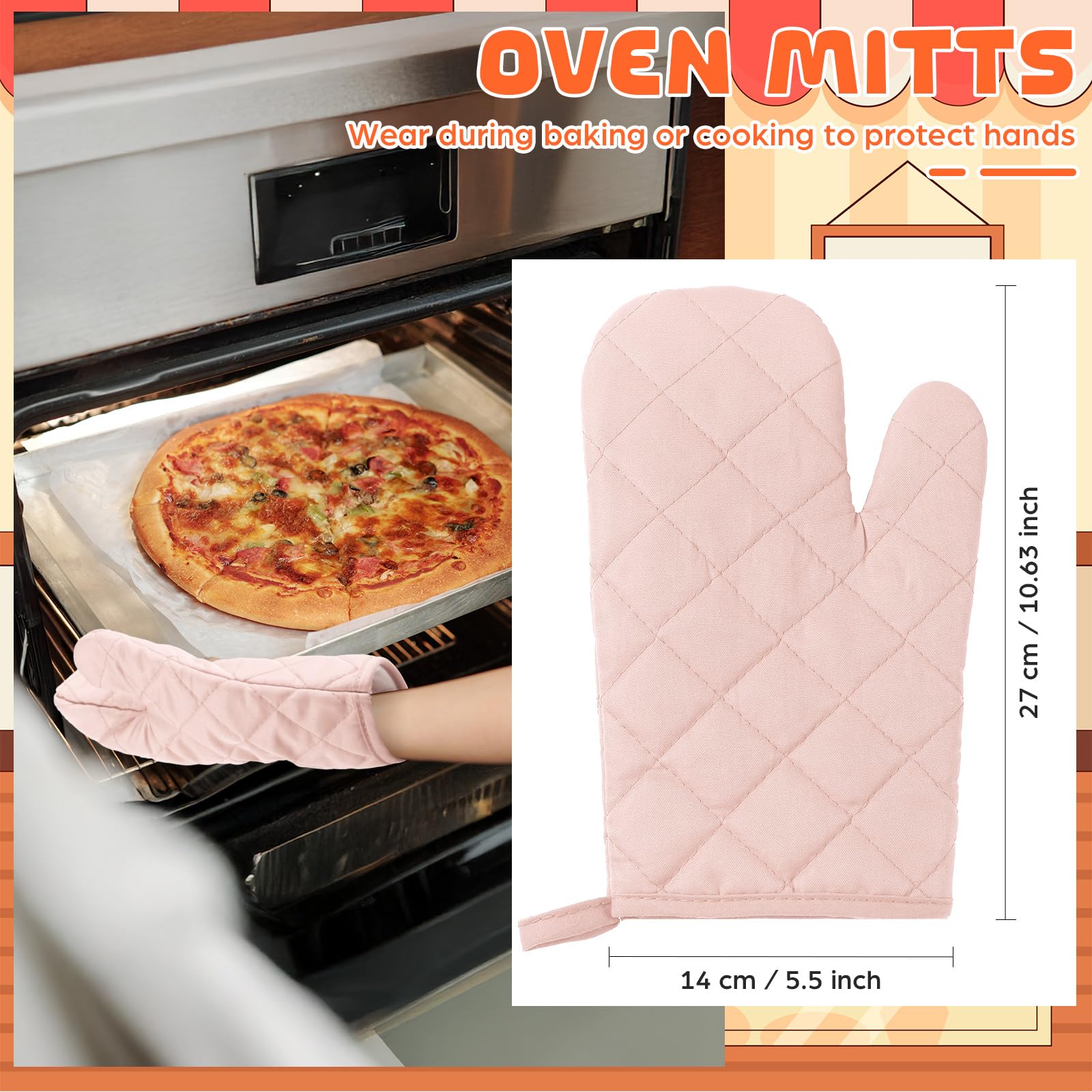 6 paia di guanti da forno resistenti al calore, guanti da cucina da forno lunghi 27,9 cm, in cotone e poliestere trapuntato, guanti da cucina per cucinare, cuocere, grigliare barbecue (frappè)