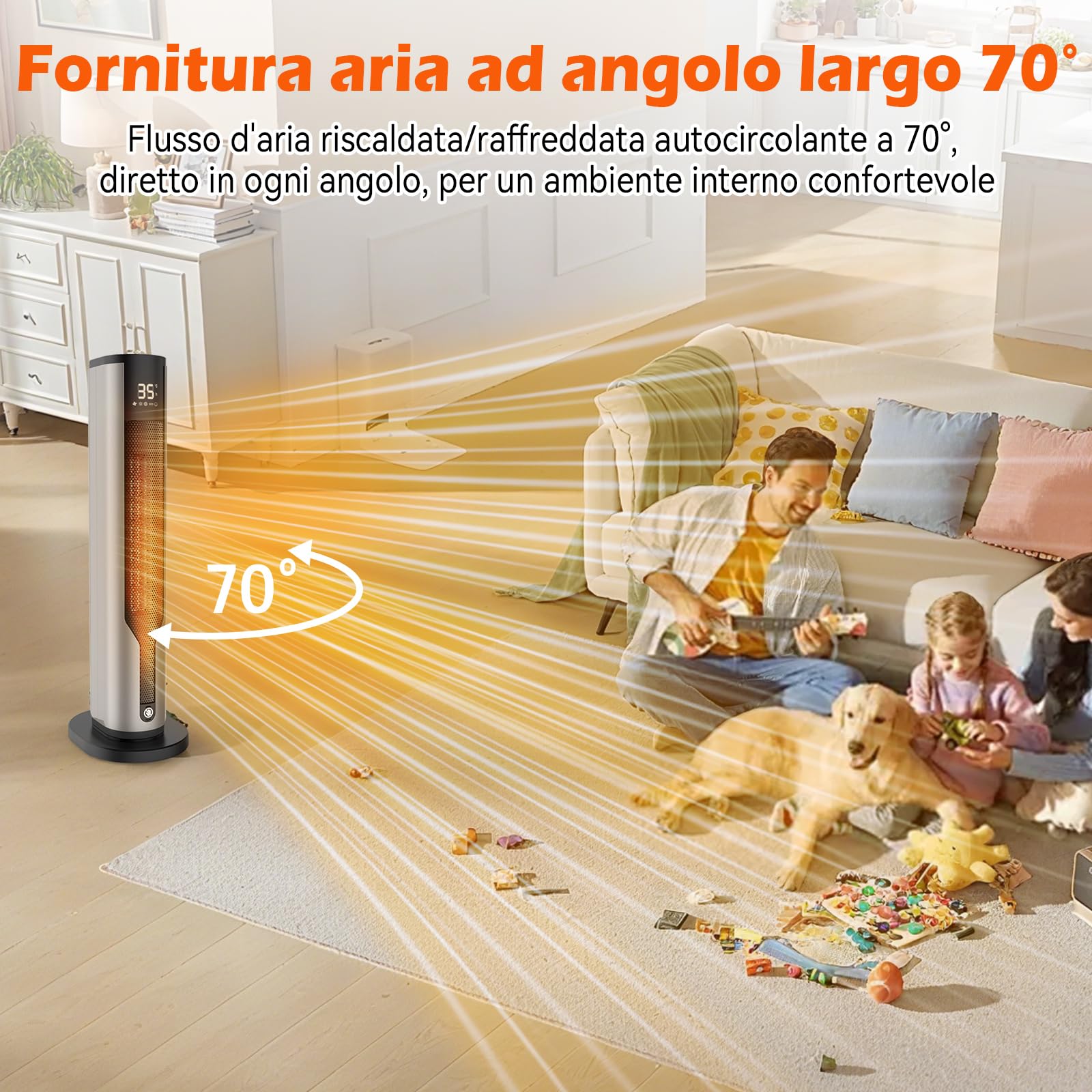 Stufetta Elettrica Basso Consumo 2000W PTC con Telecomando, Termoventilatore, Oscillazione, Timer, Protezione Surriscaldamento e Ribaltamento, Temperatura Regolabile per Bagno, Camera e Interni