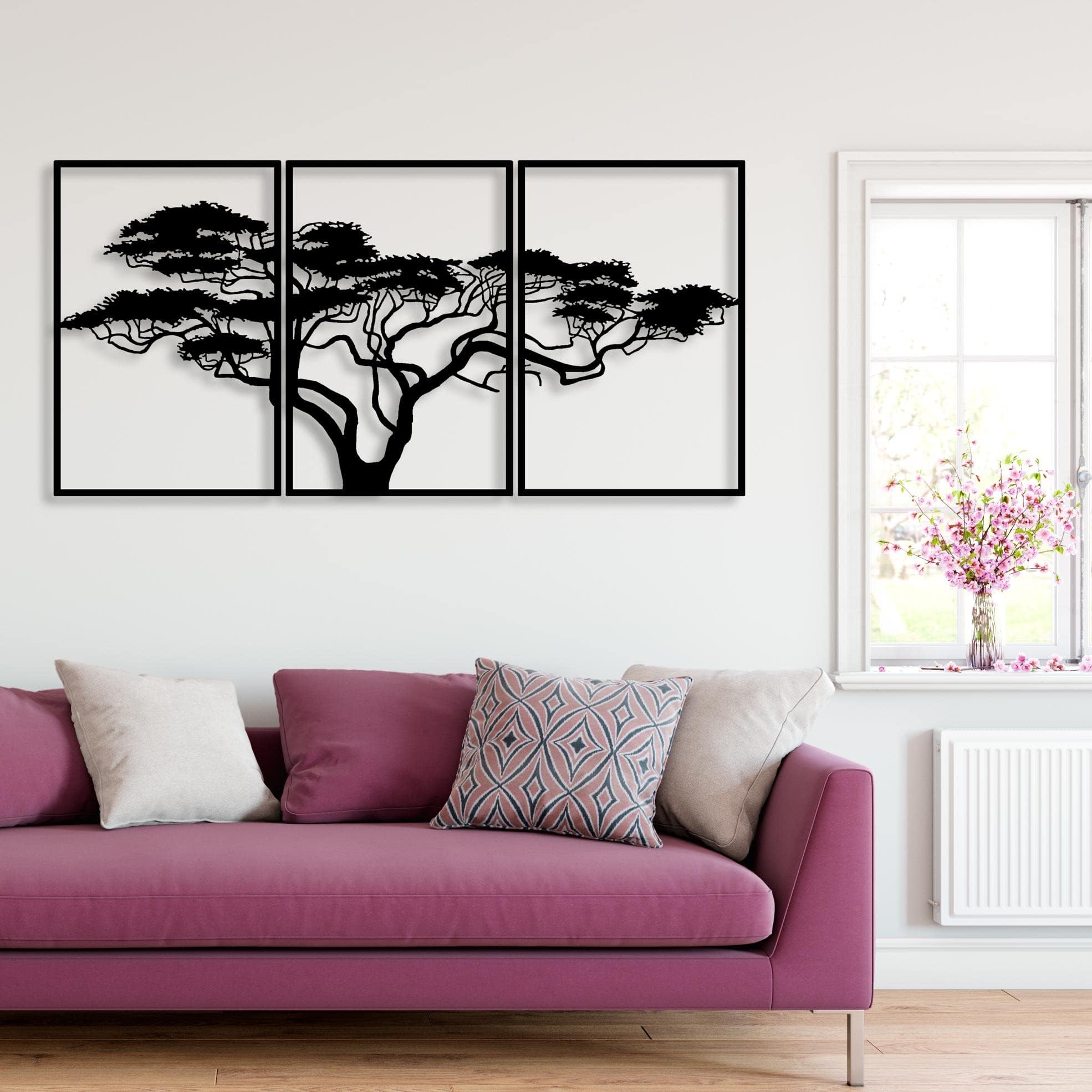 Dekory Tree of Life Metal Wall Art - 3-Panel African Tree Design Wall Art Decoration | Metal Wall Decor for Living Room, Home, & Office | Ideal Christmas Gift (40 x 20 Inch)