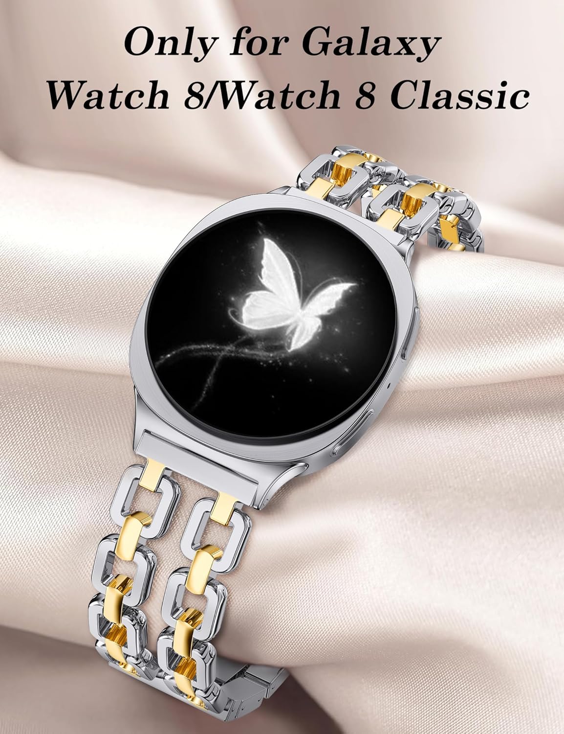 Wearlizer Metal Bands Compatible with Samsung Galaxy Watch 8 Band 40mm 44mm/Watch 8 Classic 46mm, No Gap Dressy Stainless Steel Chain Strap Wristbands Accessories for Women - Image 2