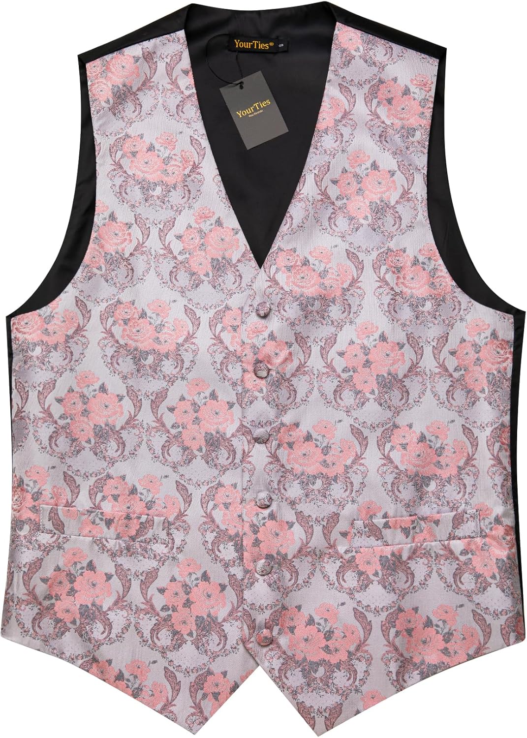 YourTies Mens Suit Vest 4PC Silk Paisley Vest with Necktie Pocket Square Cufflinks Formal Woven Waistcoat for Suit Tuxedo