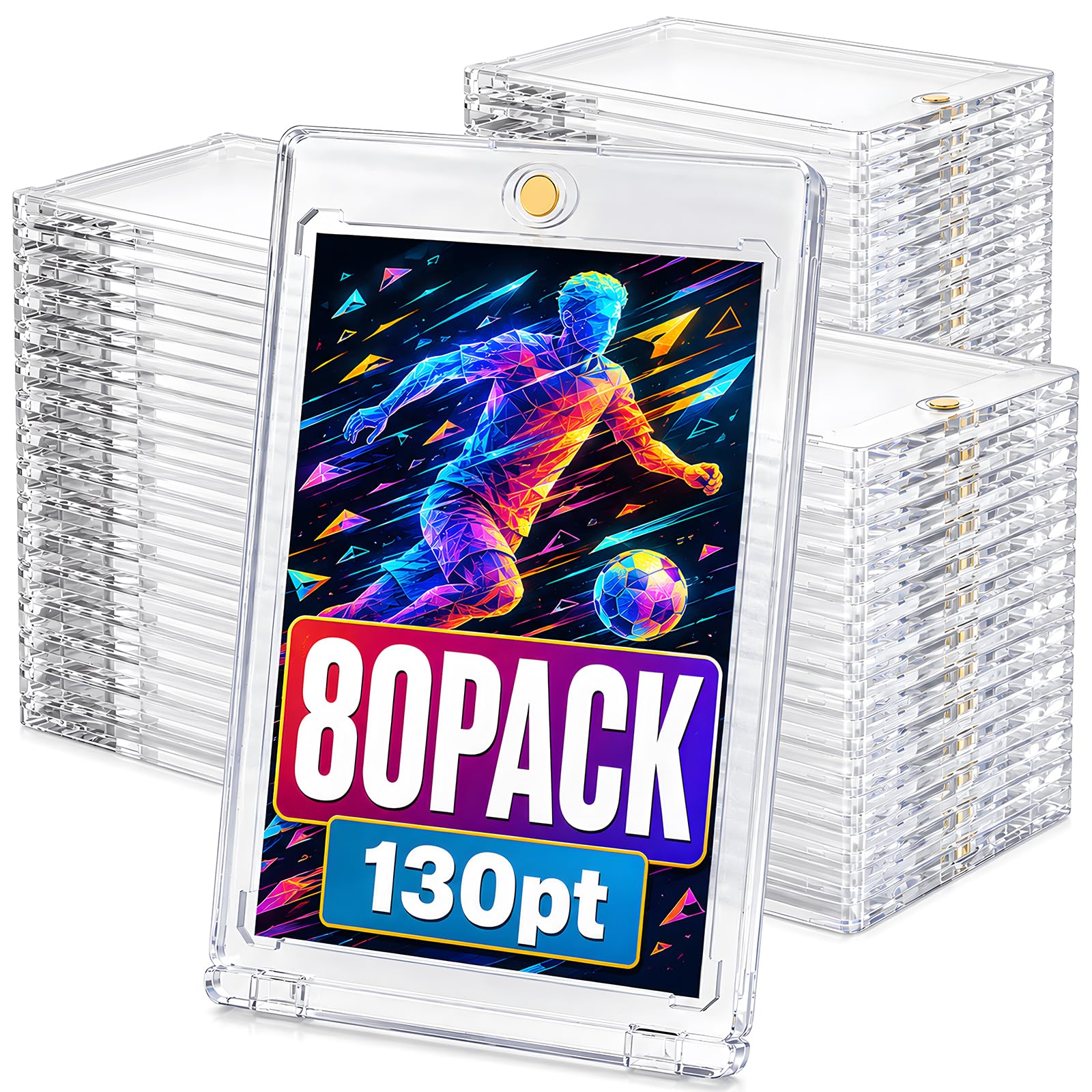 80 porta carte magnetiche in acrilico da 130 pt, 6,3 x 8,9 cm, porta carte One Touch, design ad accesso rapido, custodia magnetica rigida e durevole, per raccogliere carte, conservare ed esporre