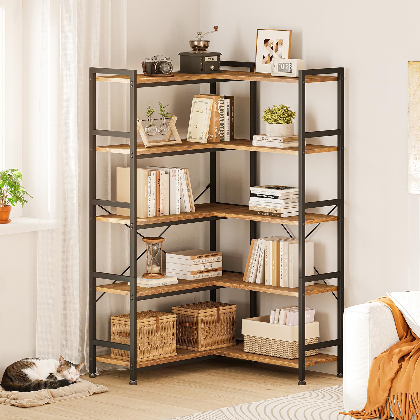 Amazon.com: Casaottima Corner Book Shelf, 5 Tier Reversible