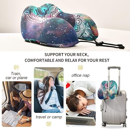 Miniatura 4 de ALAZA Galaxy Mandala - Almohada para el cuello de viaje para dormir, kit de viaje en avión con clip a presión y bolsa de almacenamiento