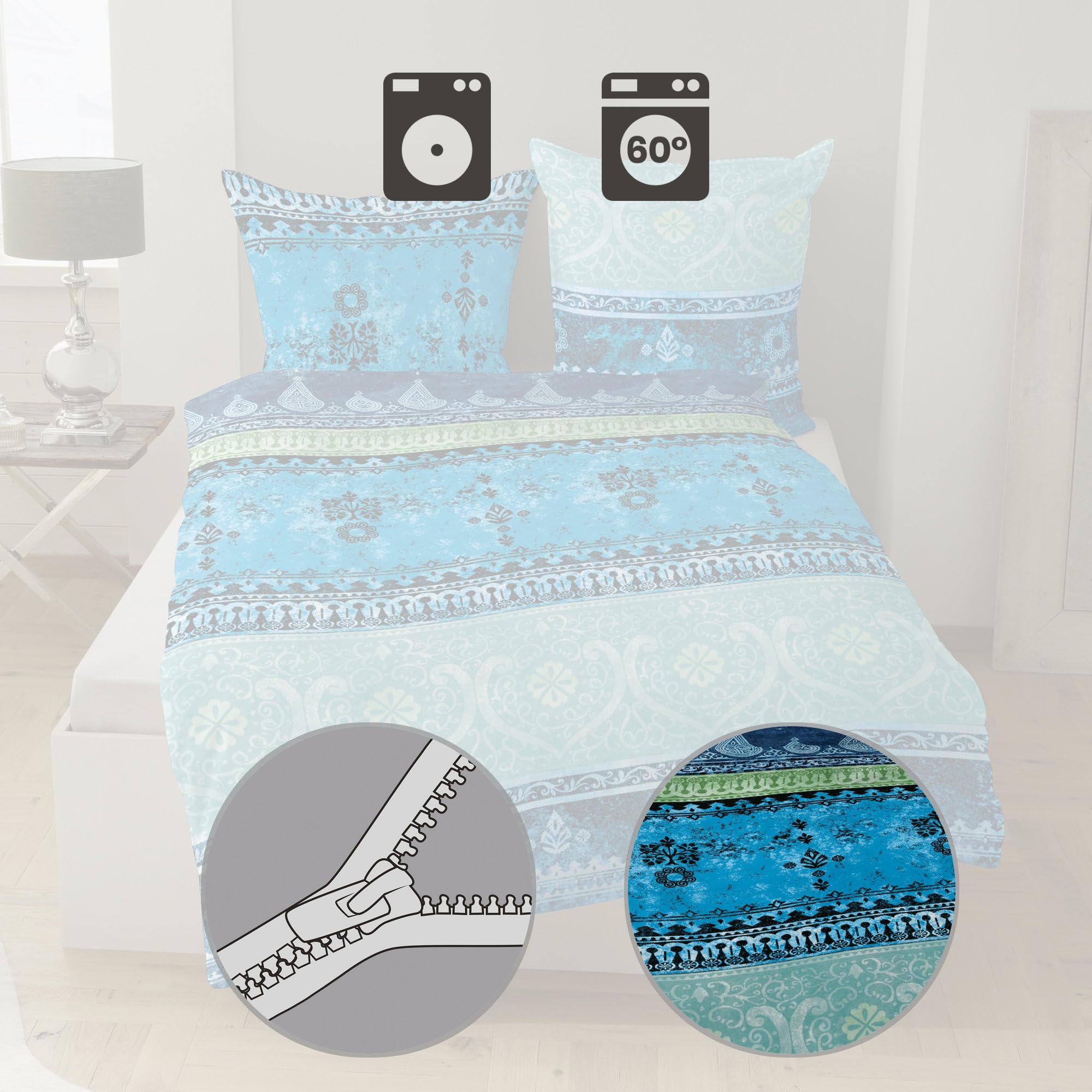 Casatex Bettwäsche Indi Biber blau-türkis Größe 1x 135x200 cm + 1x 80x80 cm