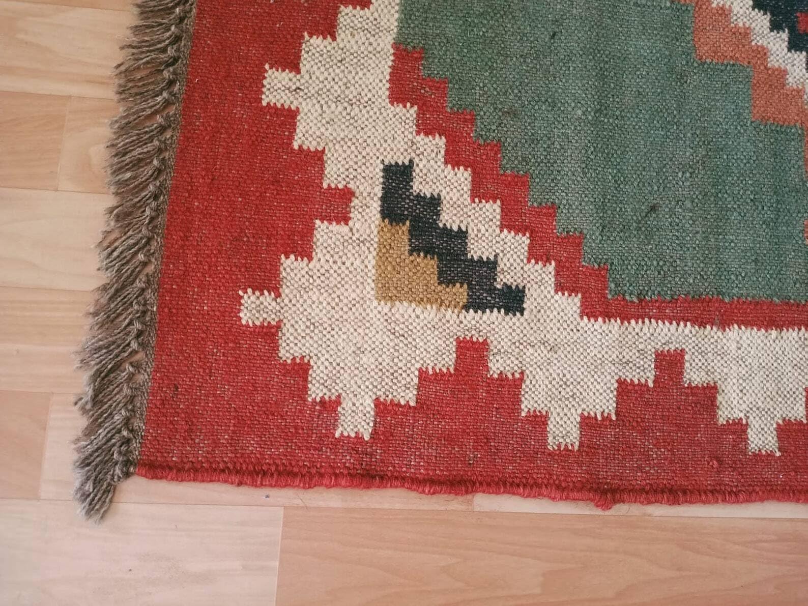 Kilim Style Tapis en jute en laine – Tapis tissé à la main, durable et respectueux de l'environnement (200 × 300 cm)