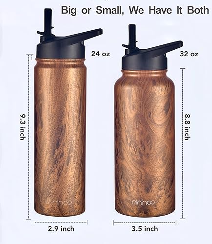 Miniatura 7 de Botella de agua aislada de 24 onzas con pajilla, termo de acero inoxidable de doble pared al vacío con tapa para popote y tapa para beber, a prueba