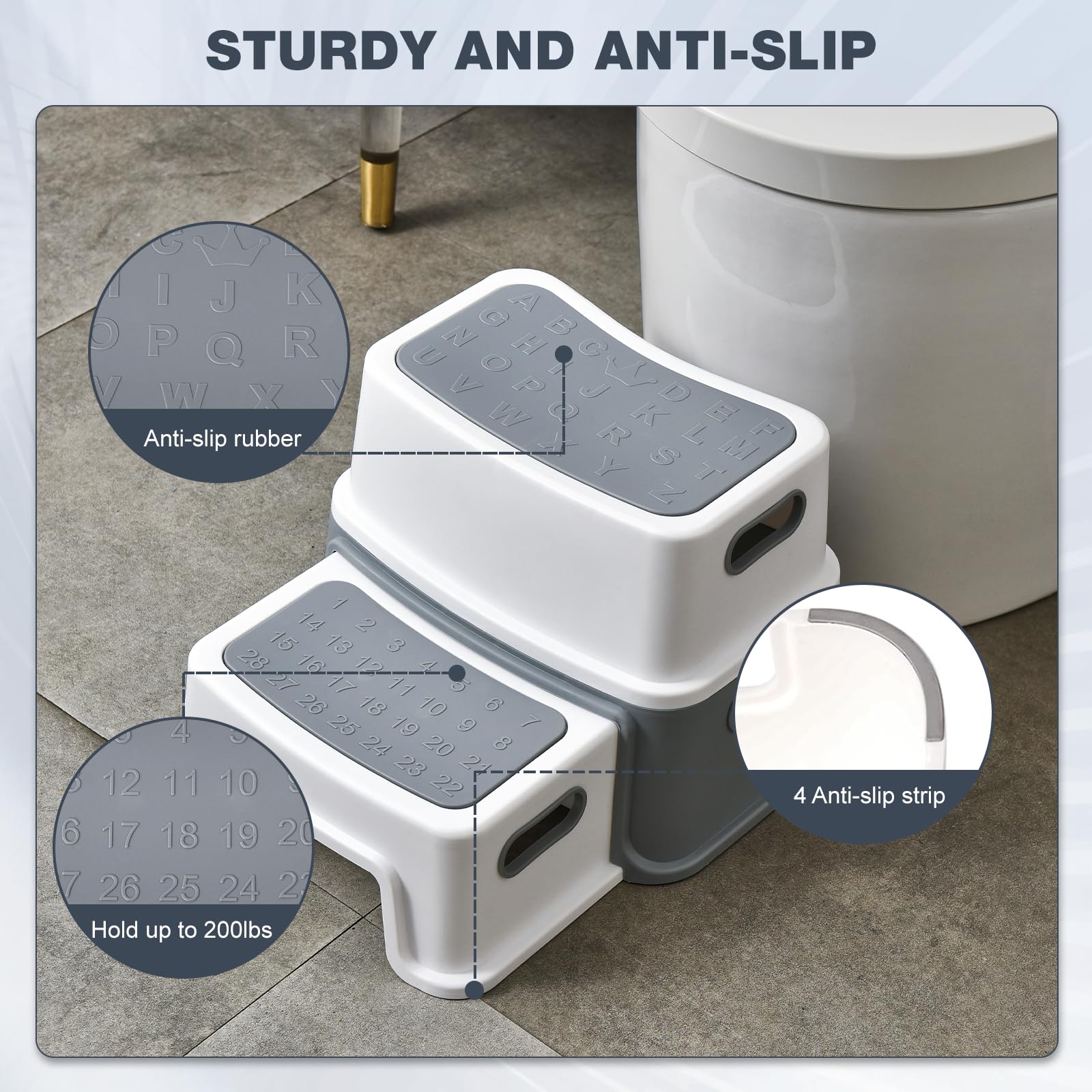 UCAMP Sgabello Bambini 2 Gradini Antiscivolo Antiribaltamento per Bagno Lavandino Toilette 90 kg