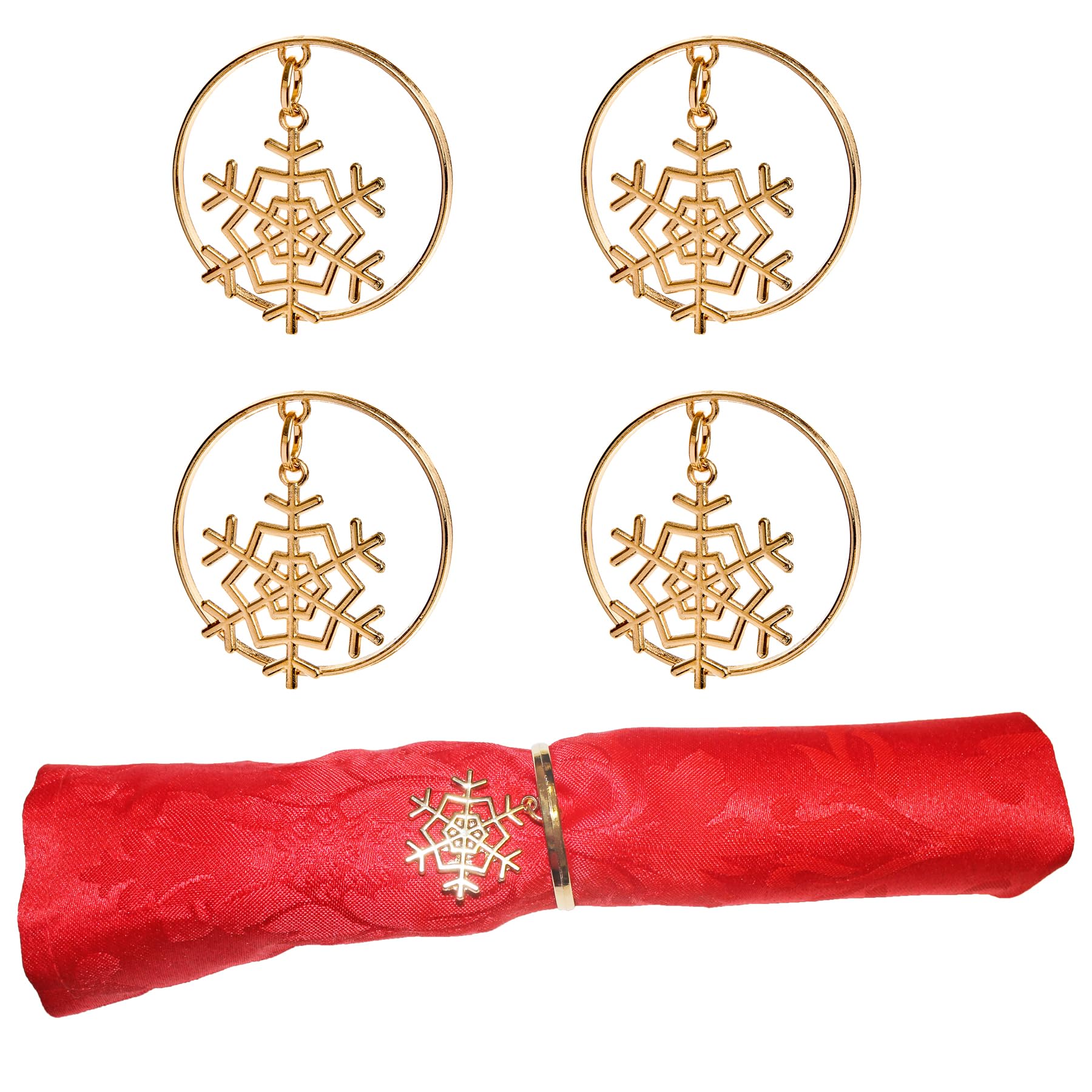 Christmas Napkin Rings Holders Set 4 Dinner Party Table Decoration (Gold Snowflake)
