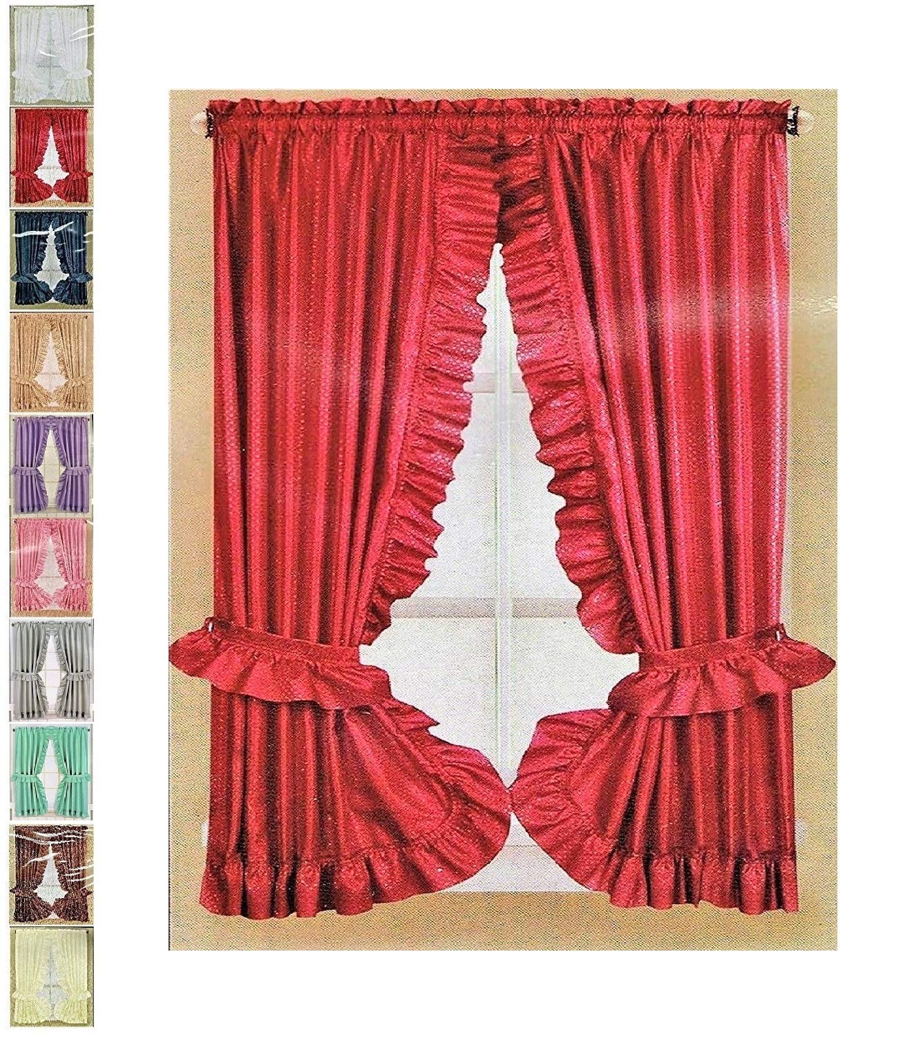 Cortina de voile con volantes para ventanas de salón: pack con alzapaños y ganchos