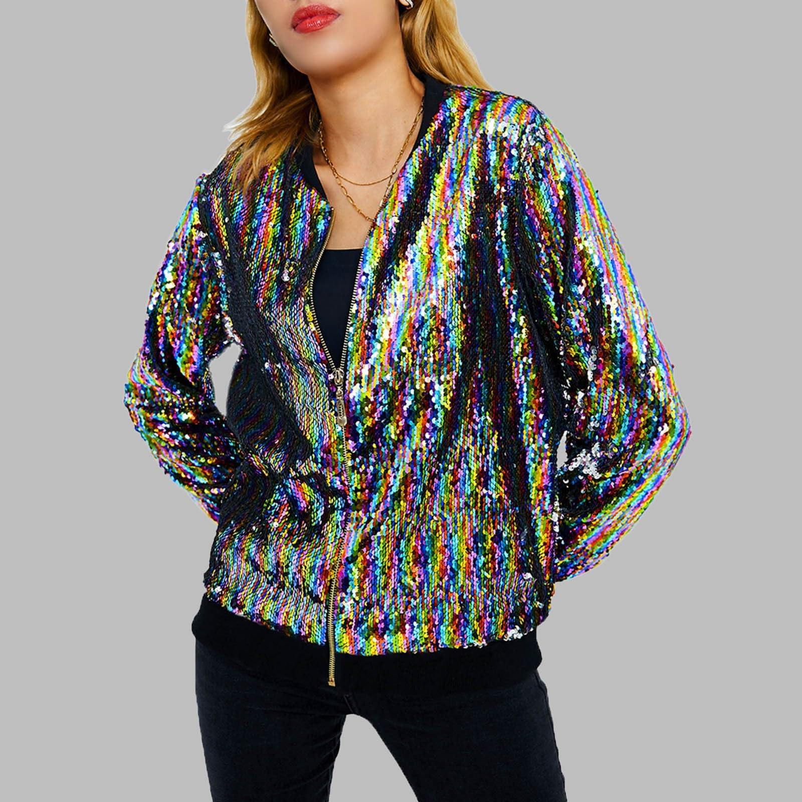 Chaqueta Mujer Invierno Chaqueta informal con lentejuelas para mujer abrigo elegante de manga larga ropa exterior ideal para y eventos nocturnos