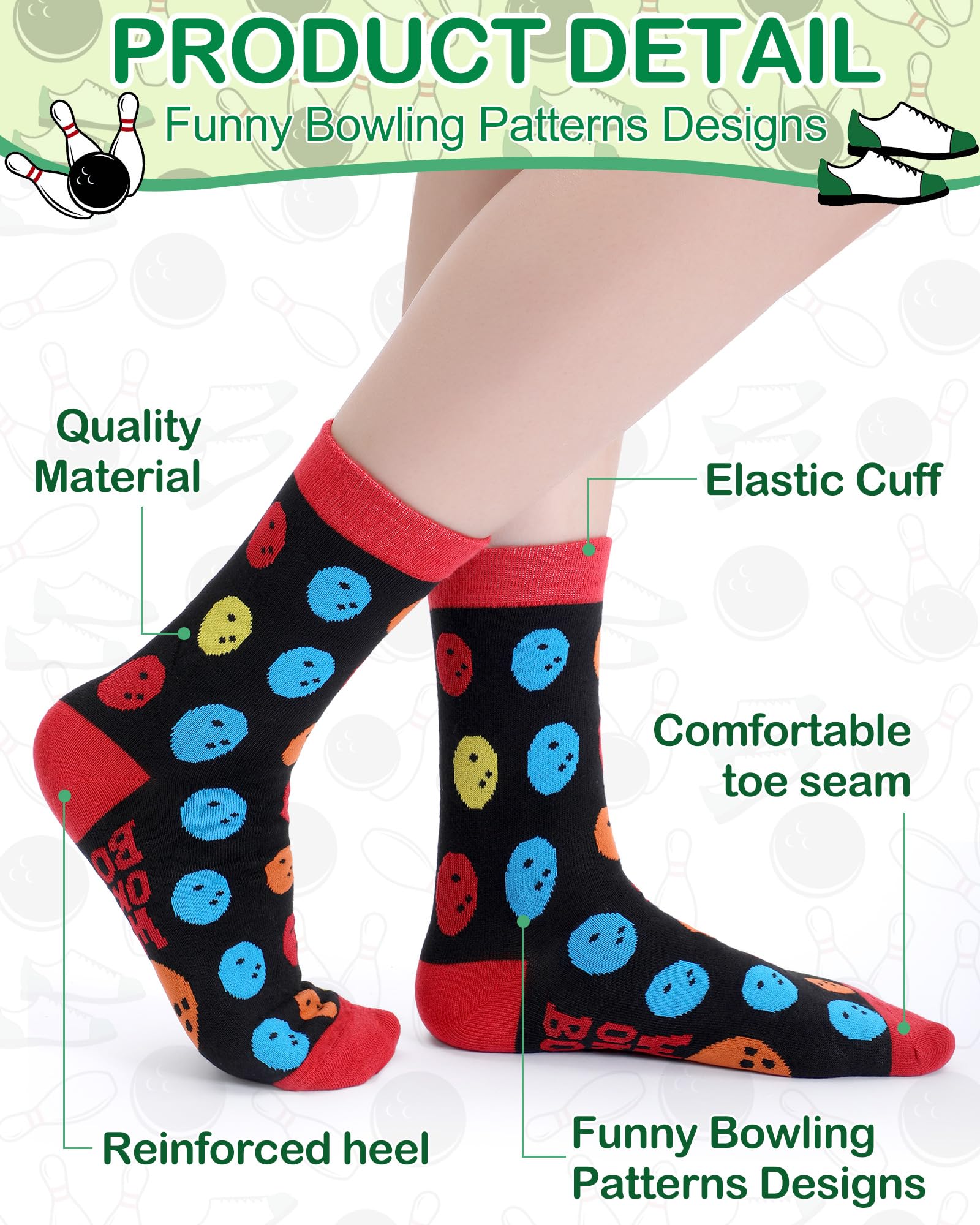 Berlune 30 Pairs Novelty Bowling Socks for Men Funny Bowling Fathers Day Crew Socks Gifts Bulk Sport Gift for Bowlers Lovers