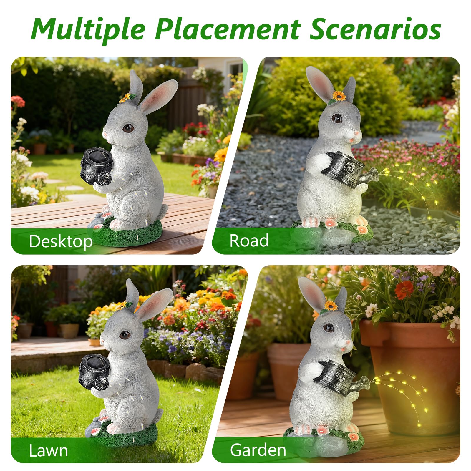 Cuteefun Decorazione Solare da Giardino Coniglio per Esterno, Decorazione Animale da Giardino con Luce Solare, Statua di Coniglio che Trasporta un Annaffiatoio, Regali per la Casa e per L'arredamento