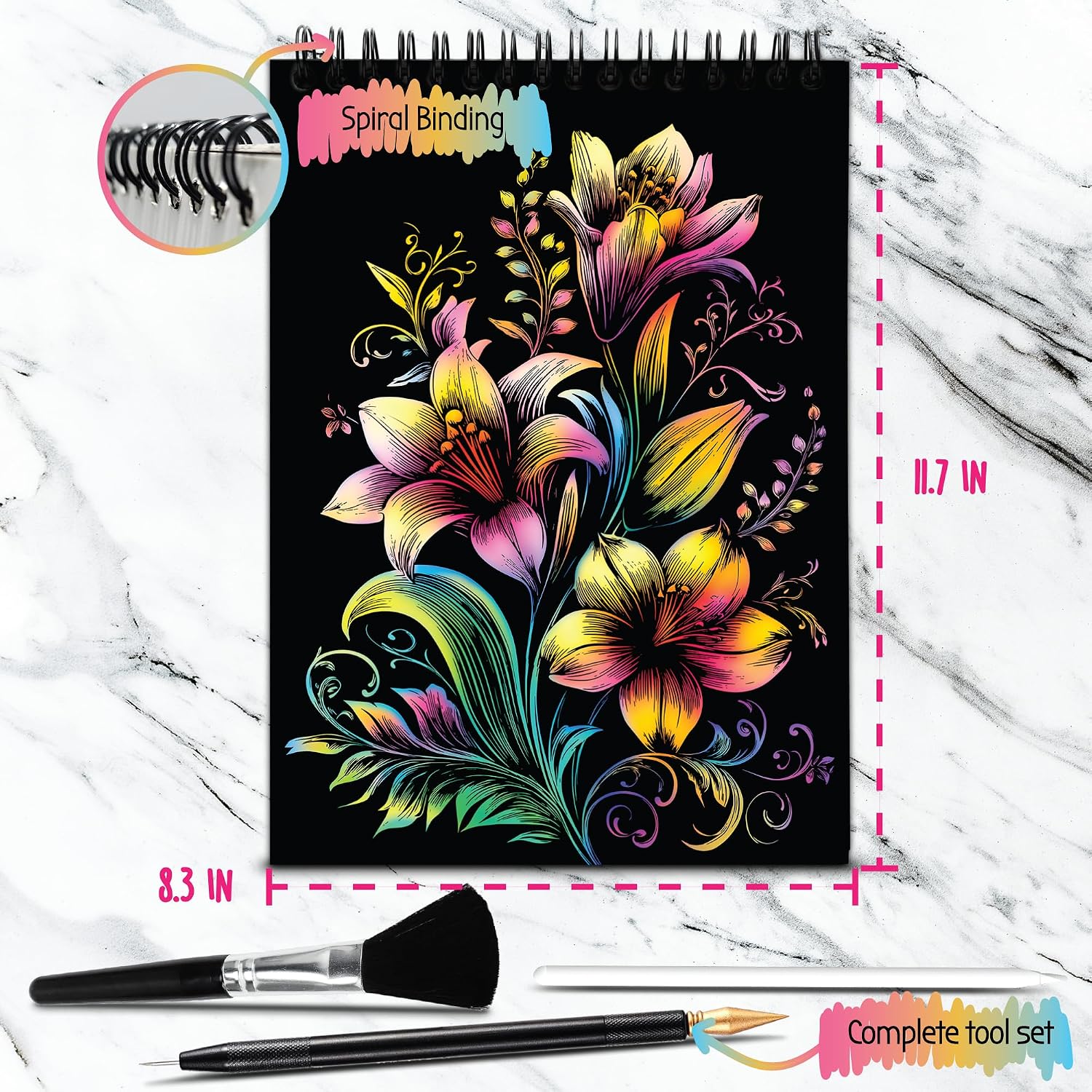 Scratch Art Book for Adults - Floral Series, 10 Rainbow Art and Crafts for Adults
