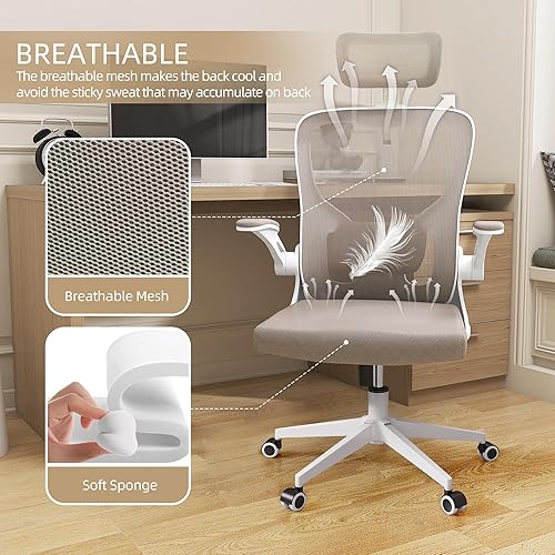 Miniatura 7 de Sillas de oficina, silla de oficina ergonómica, silla de computadora con reposacabezas ajustable, soporte lumbar, reposabrazos 2D, base de metal y