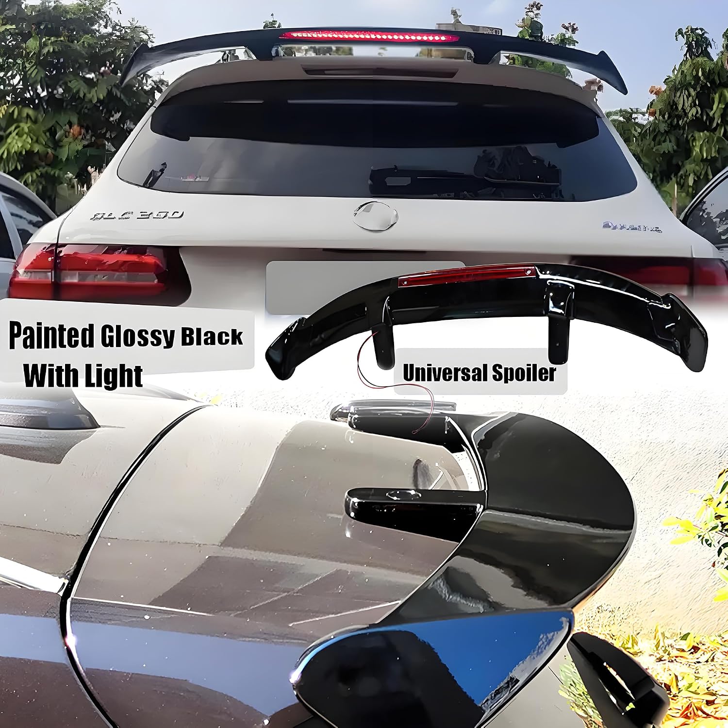 STSEV01 Universal Rear Window Spoiler Roof Wing with Light Fit for Nissan Versa 2007-2012 Hatchback S/SL, Glossy Black Sport Style Top Wing Lip Exterior Accessories