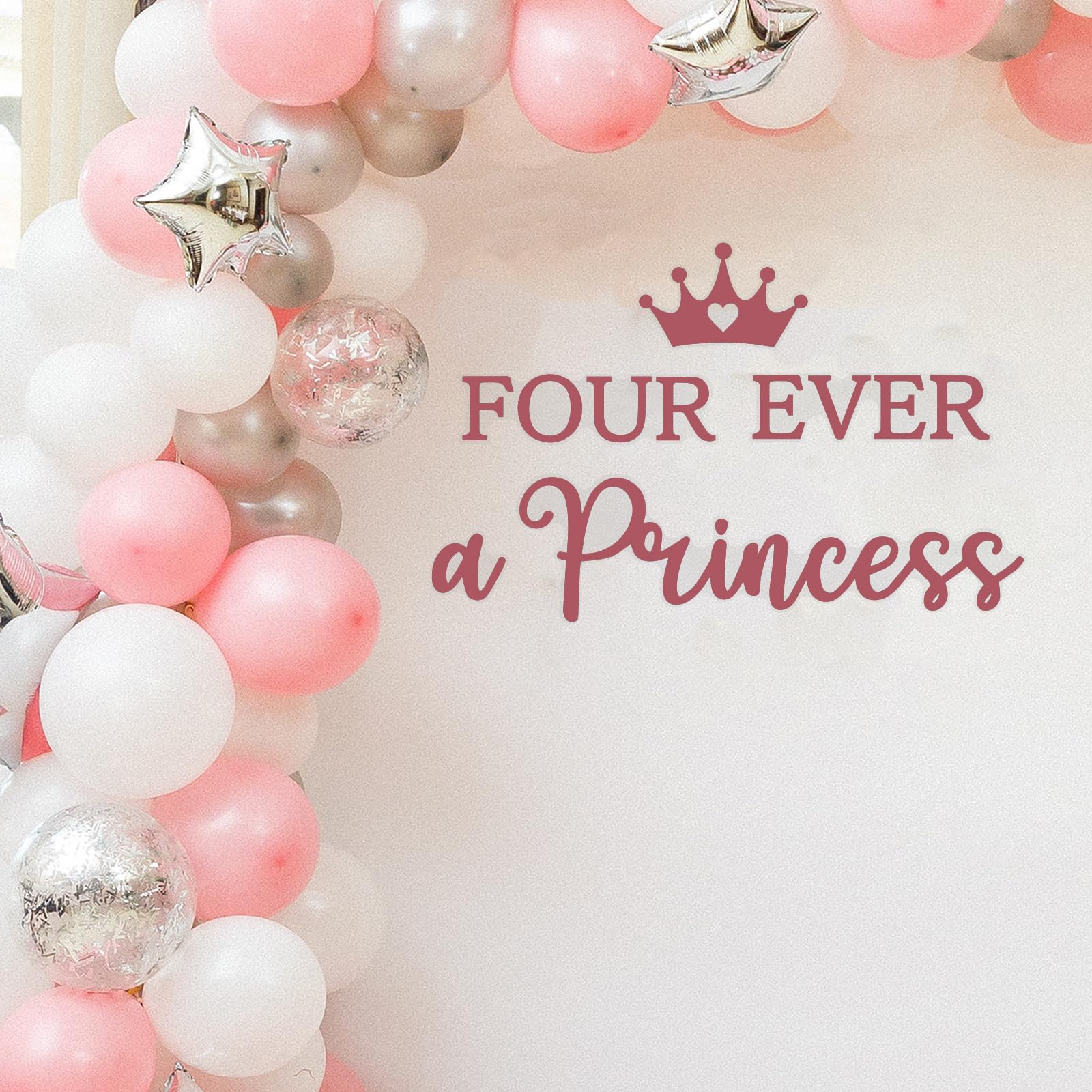 Four Ever A Princess Banner Compleanno 4 Anni – Striscione Decorativo Per Festa Di Piccola Principessa, Con Carrozza E Corona, Cartoncino Robusto, 182 Cm - 2