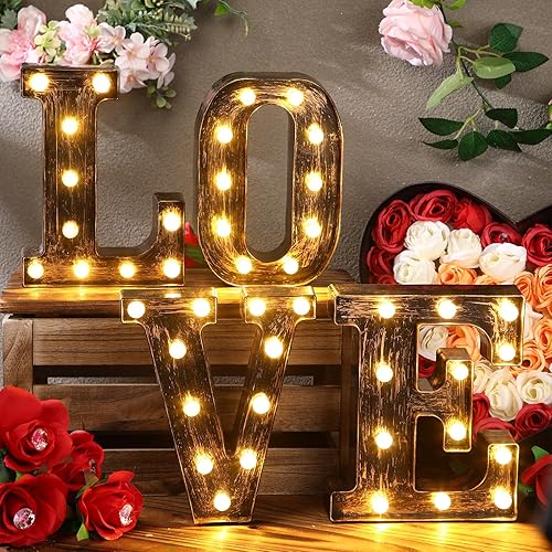 Baquler Letras con luces LED vintage iluminadas, letras rústicas iluminadas con luces, funciona con pilas, letras LED para cafetería, bar, hogar,