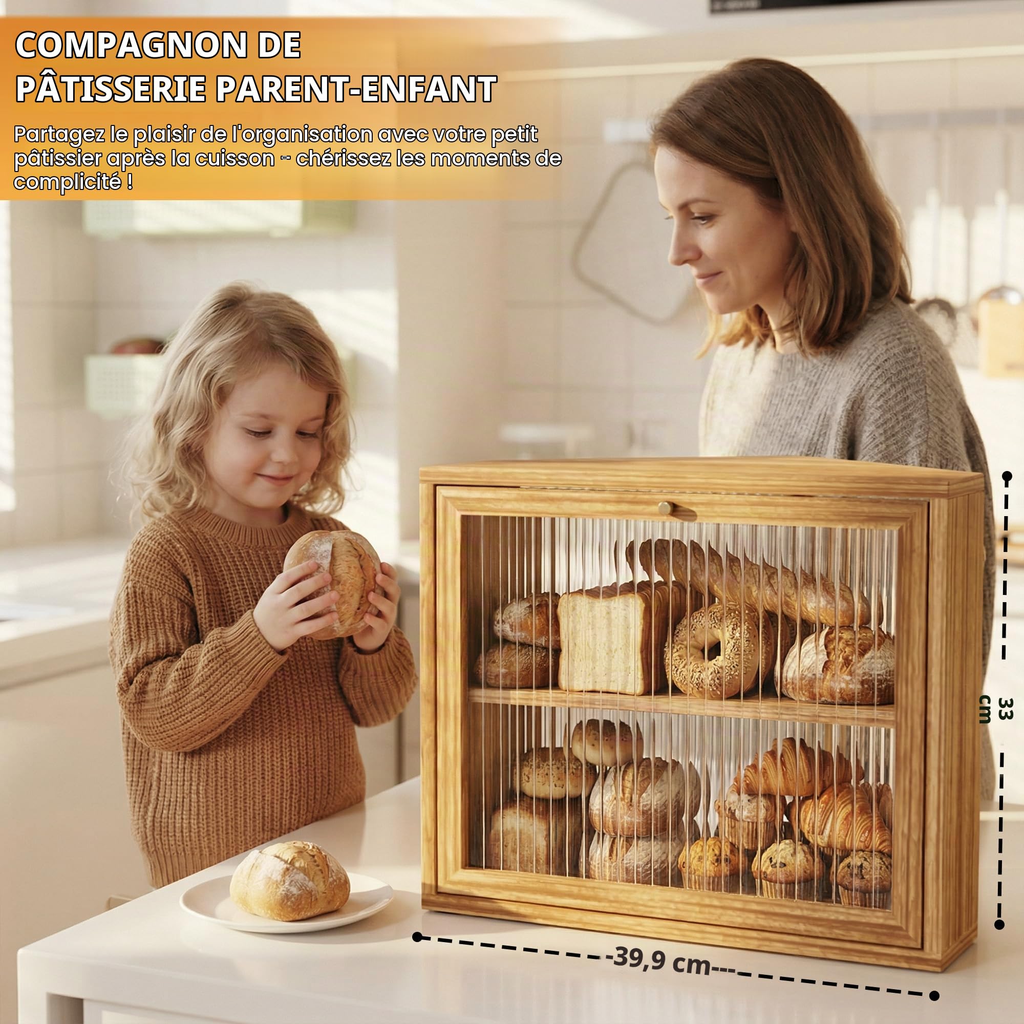 Boite a Pain, 2 Étages Boite a Pain Bois, Grand Cuisine Boîte de Rangement à Pain, Boîtes à Pain D'angle Peu Encombrante pour Pain Maison, Rangement de Cuisine sous les Placards