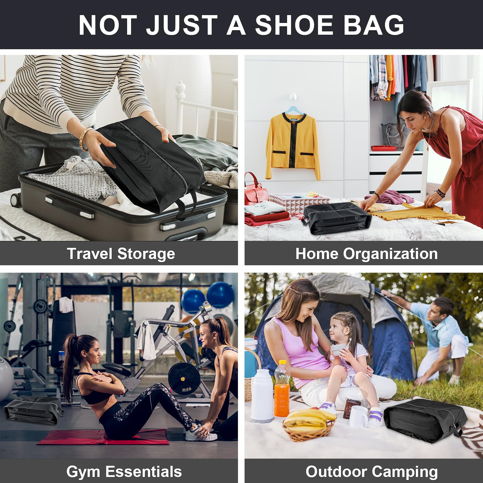 Sacchetti per scarpe da viaggio, confezione da 4 sacchetti per scarpe da viaggio extra resistenti per riporre e imballare, borsa riutilizzabile impermeabile con cerniera liscia, essenziale da viaggio