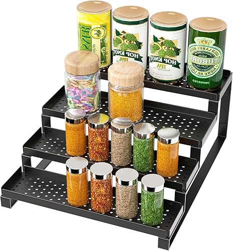 Miniatura 1 de TOMIR Organizador de especias de 3 niveles para gabinete, soporte de almacenamiento de especias de encimera a prueba de óxido, estante de especias