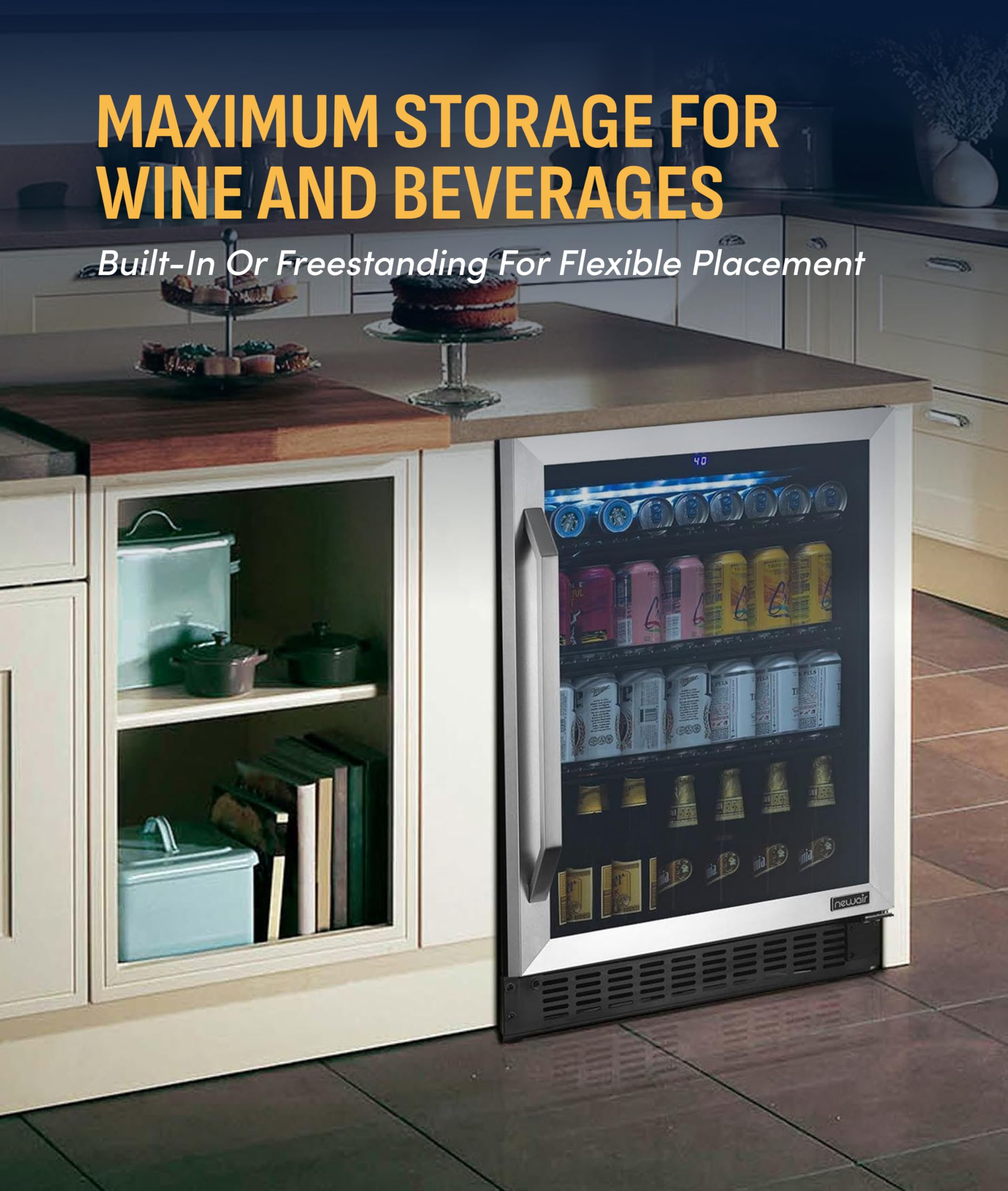 NewAir 24" Single Zone Beverage & Wine Fridge | Beverage & Wine Refrigerator For 49 Bottles Or 179 Cans | Freestanding Or Built-In Under Counter Mini Fridge For Beer, Wine & Soda | Stainless Steel on Fridge.com - View 2